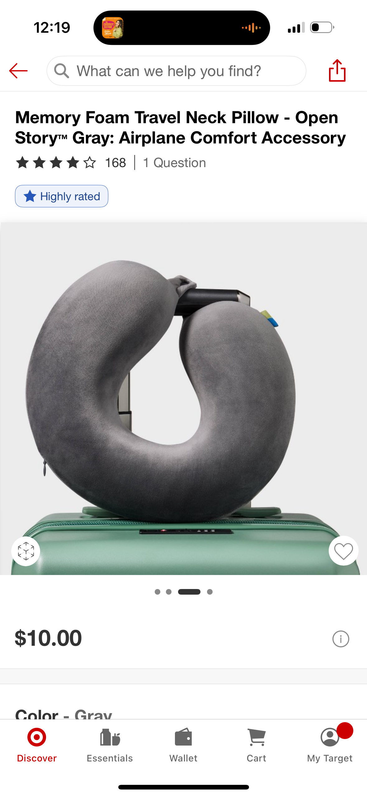 Memory Foam Travel Neck Pillow - Open Story™ Gray: Airplane Comfort Accessory