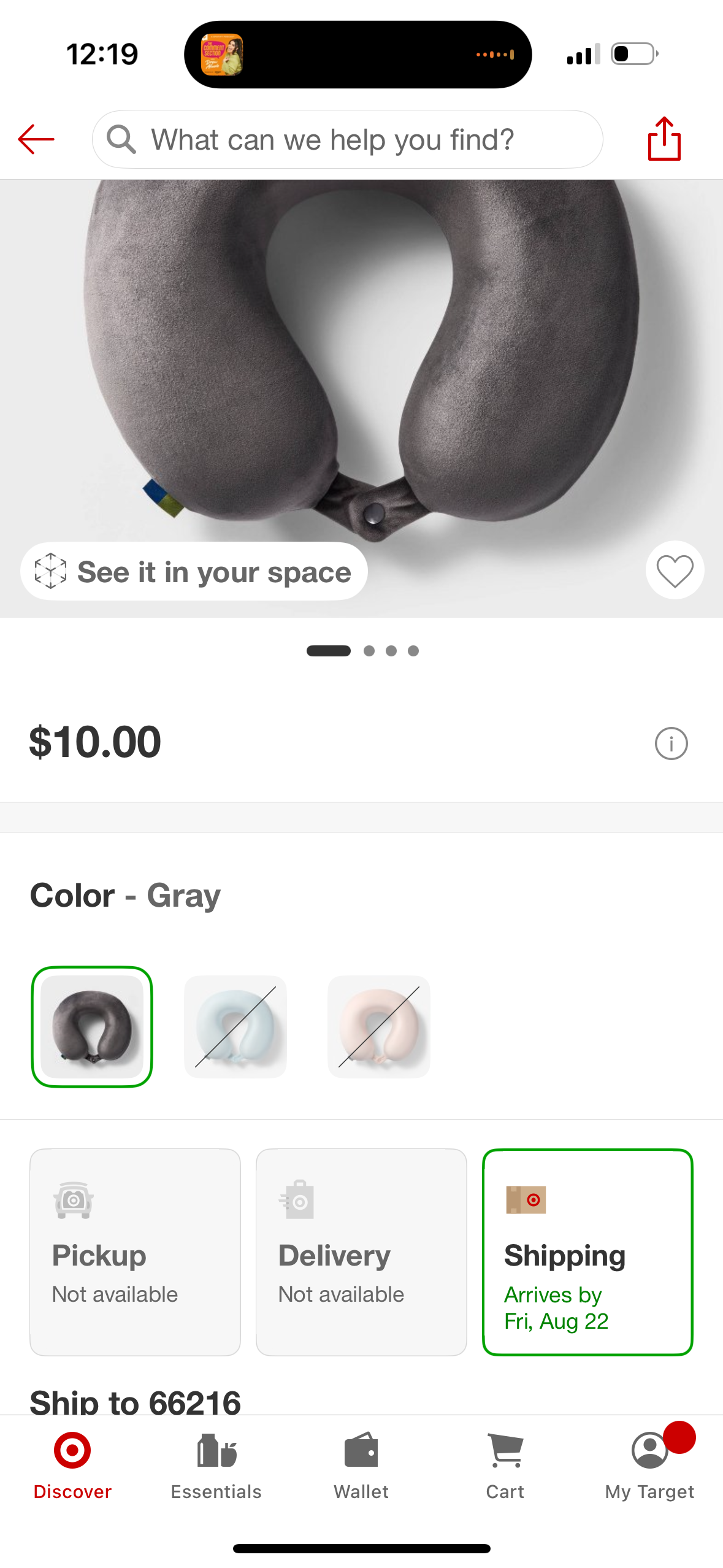 Memory Foam Travel Neck Pillow - Open Story™ Gray: Airplane Comfort Accessory