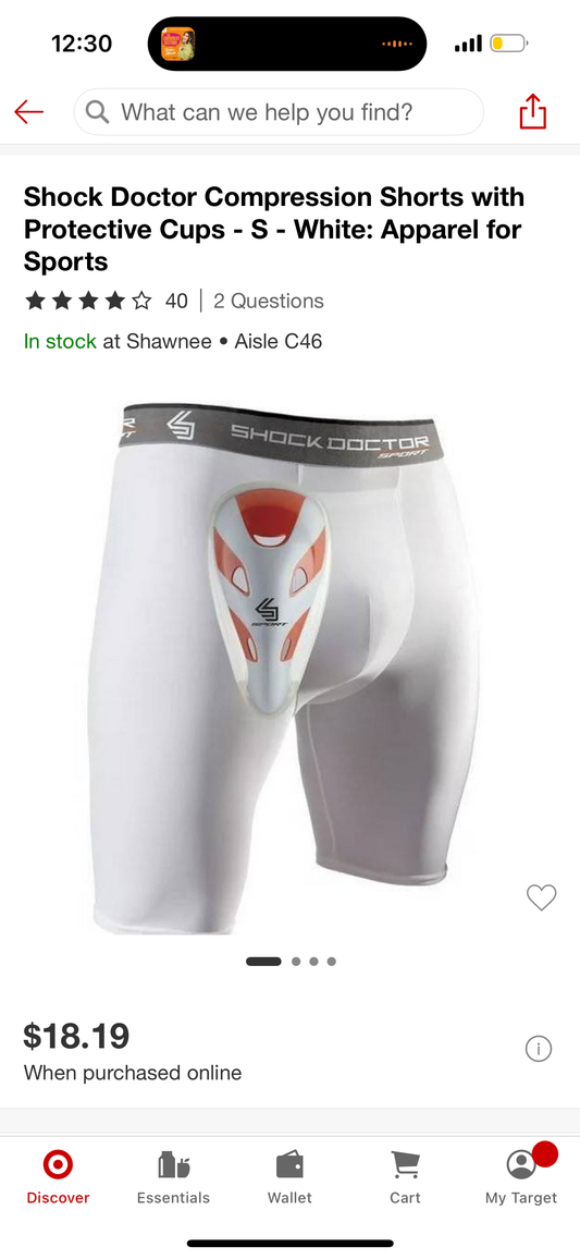 Shock Doctor Compression Shorts with Protective Cups - S - White: Apparel for Sports
