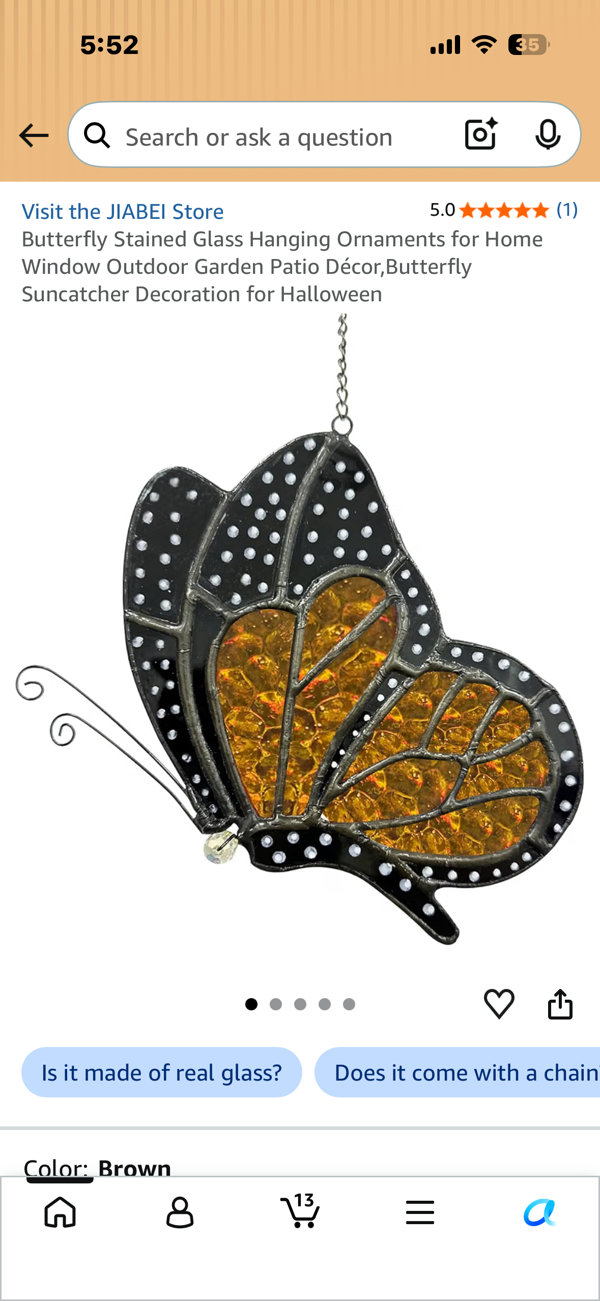 JIABEI butterfly stained-glass-style window suncatcher, in the pink/purple/blue butterfly design.