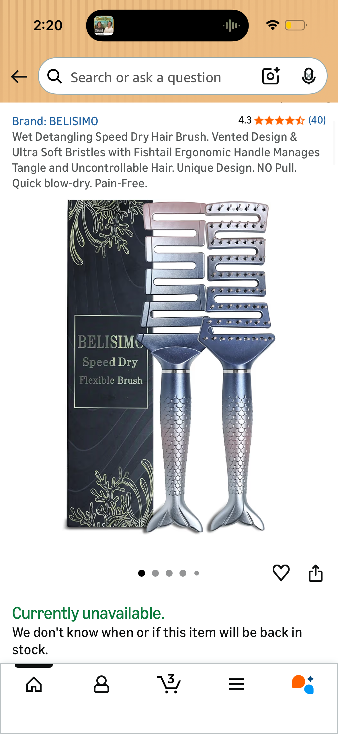 Wet Detangling Speed Dry Hair Brush. Vented Design & Ultra Soft Bristles with Fishtail Ergonomic Handle Manages Tangle and Uncontrollable Hair. Unique Design. NO Pull. Quick blow-dry. Pain-Free.