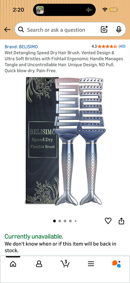 Wet Detangling Speed Dry Hair Brush. Vented Design & Ultra Soft Bristles with Fishtail Ergonomic Handle Manages Tangle and Uncontrollable Hair. Unique Design. NO Pull. Quick blow-dry. Pain-Free.