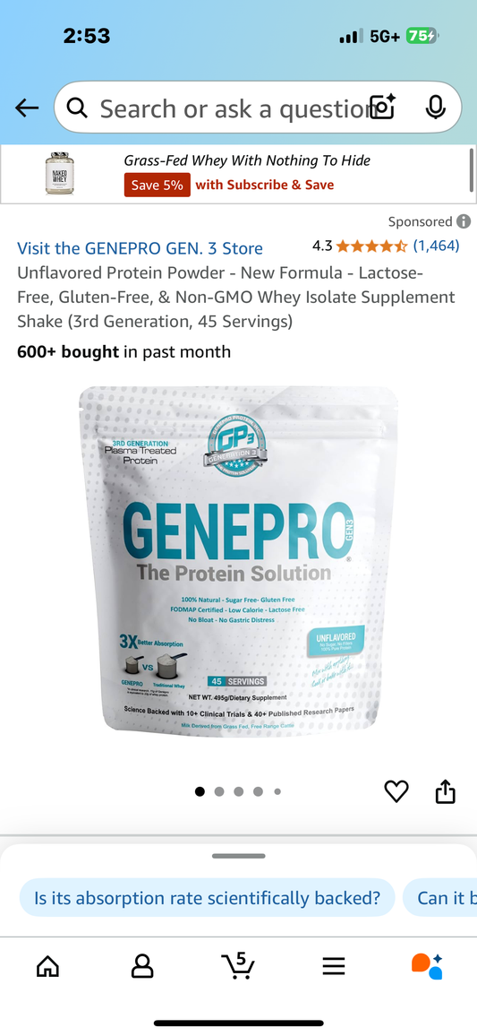 Unflavored Protein Powder - New Formula - Lactose-Free, Gluten-Free, & Non-GMO Whey Isolate Supplement Shake (3rd Generation, 45 Servings