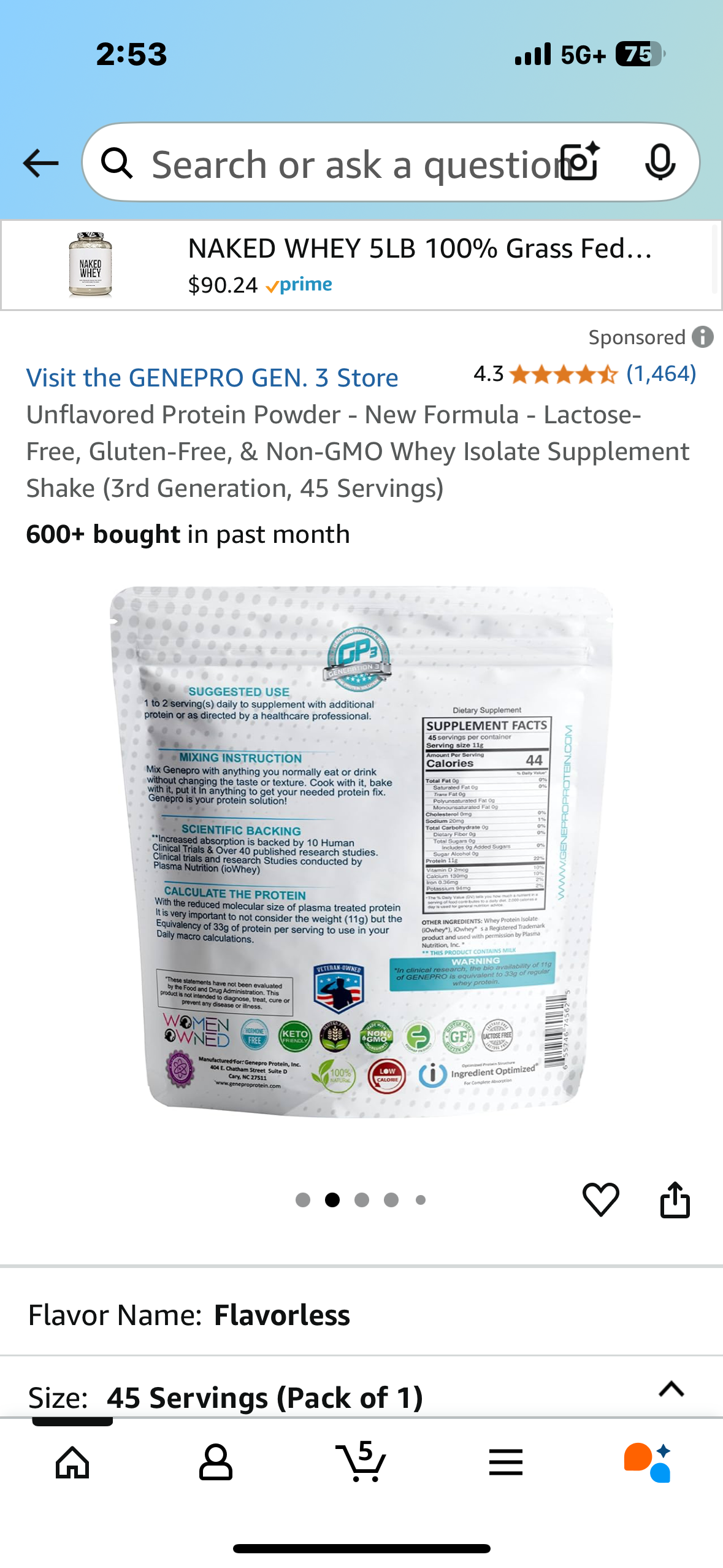 Unflavored Protein Powder - New Formula - Lactose-Free, Gluten-Free, & Non-GMO Whey Isolate Supplement Shake (3rd Generation, 45 Servings