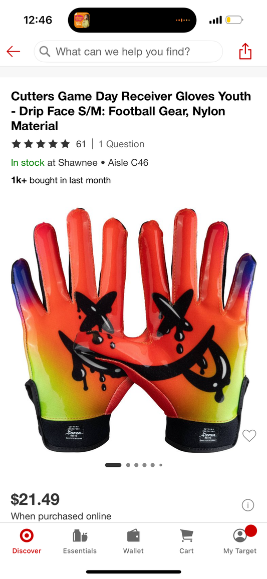 Cutters Game Day Receiver Gloves Youth - Drip Face S/M: Football Gear, Nylon Material