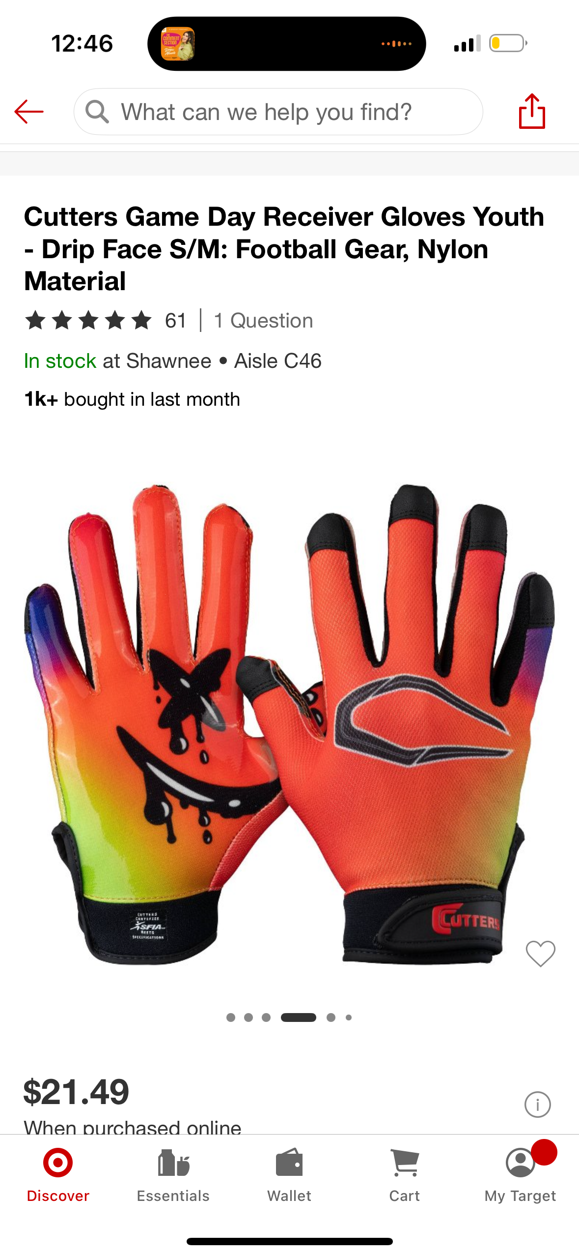 Cutters Game Day Receiver Gloves Youth - Drip Face S/M: Football Gear, Nylon Material