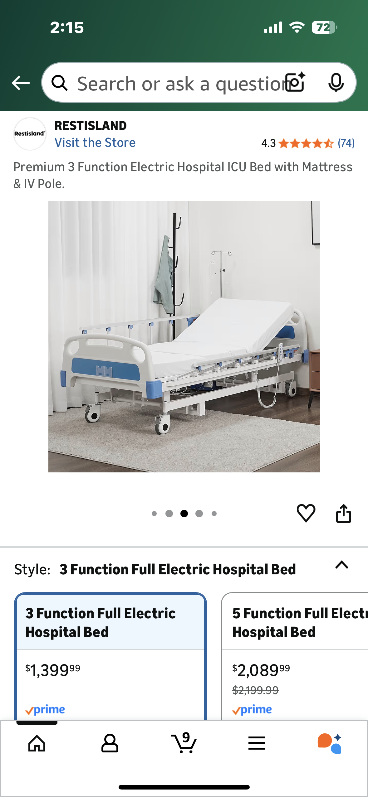 Premium 3 Function Electric Hospital Bed with Mattress & IV Pole. (B1138)