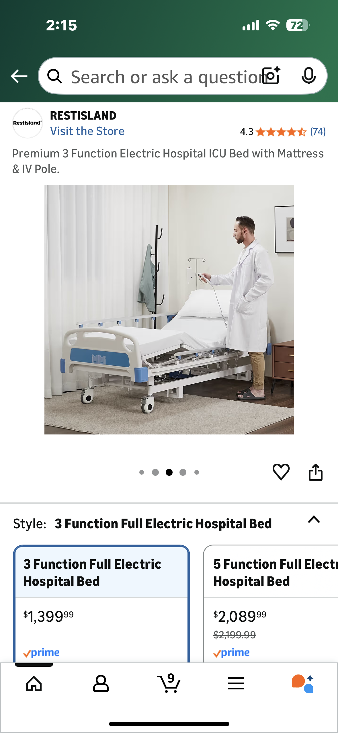 Premium 3 Function Electric Hospital Bed with Mattress & IV Pole. (B1138)