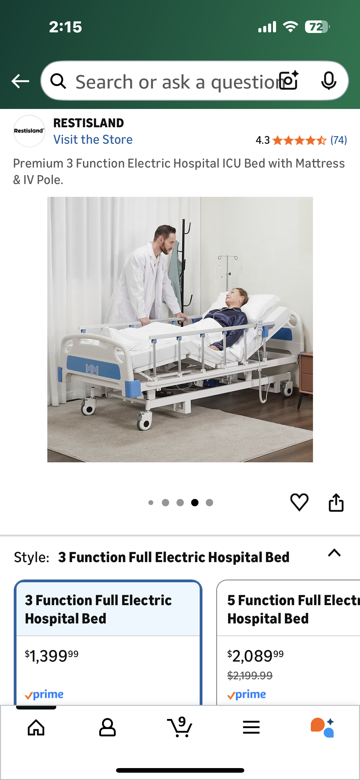 Premium 3 Function Electric Hospital Bed with Mattress & IV Pole. (B1138)