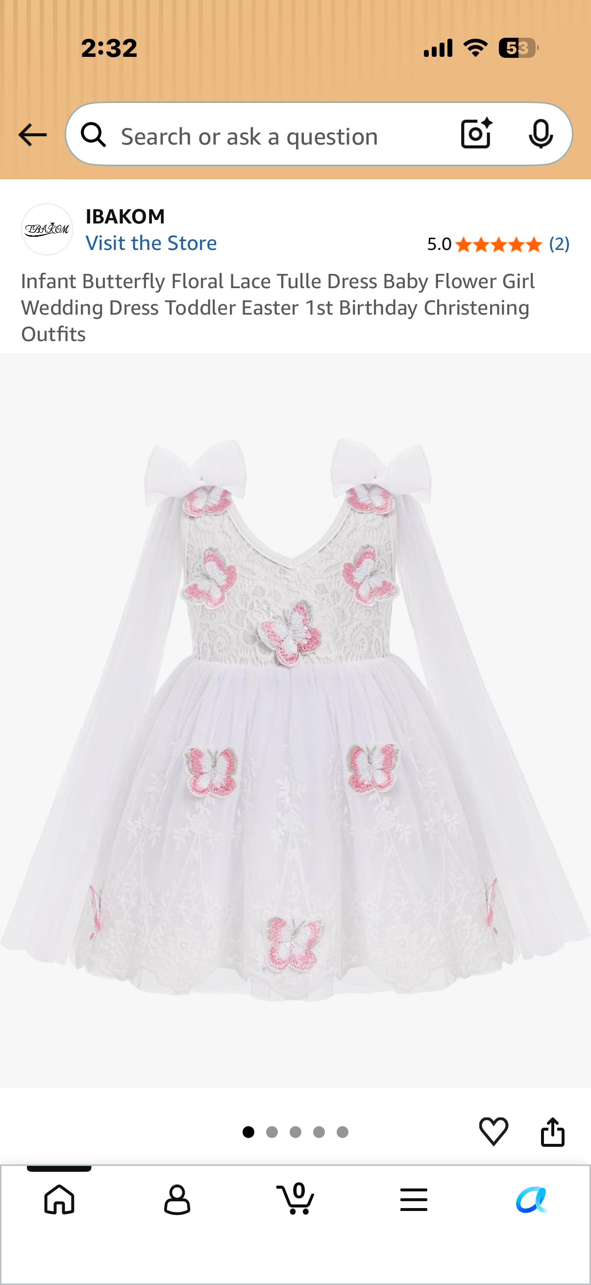 Infant Butterfly Floral Lace Tulle Dress Baby Flower Girl Wedding Dress Toddler Easter 1st Birthday Christening Outfits (Size 12-18 months)