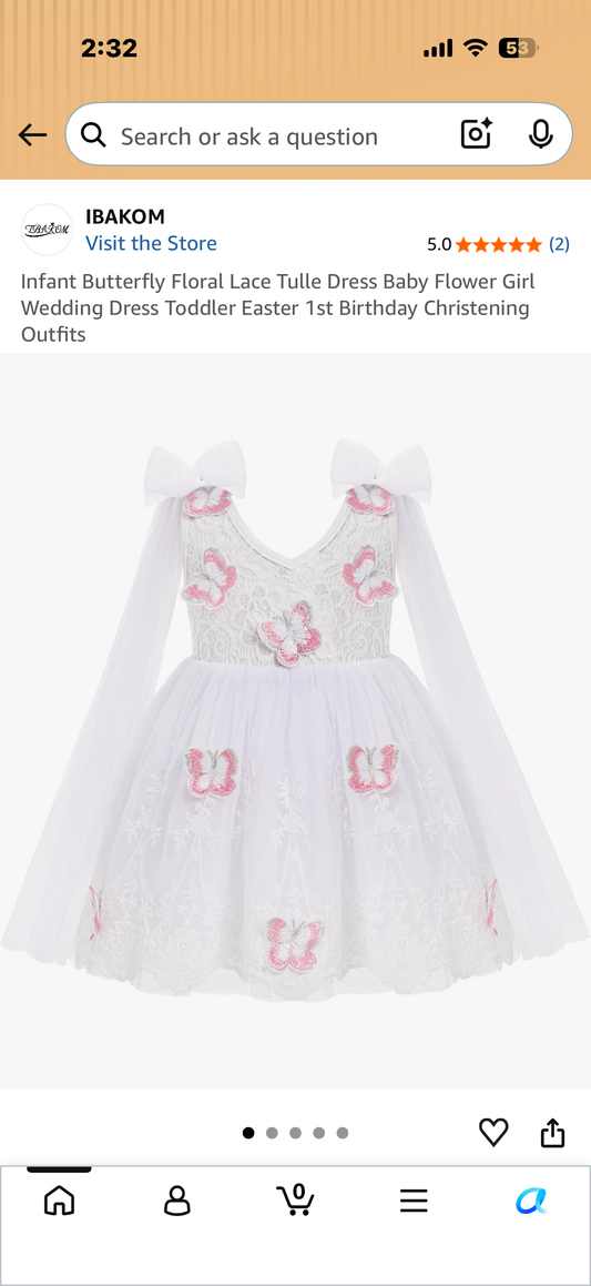 Infant Butterfly Floral Lace Tulle Dress Baby Flower Girl Wedding Dress Toddler Easter 1st Birthday Christening Outfits (Size 12-18 months)