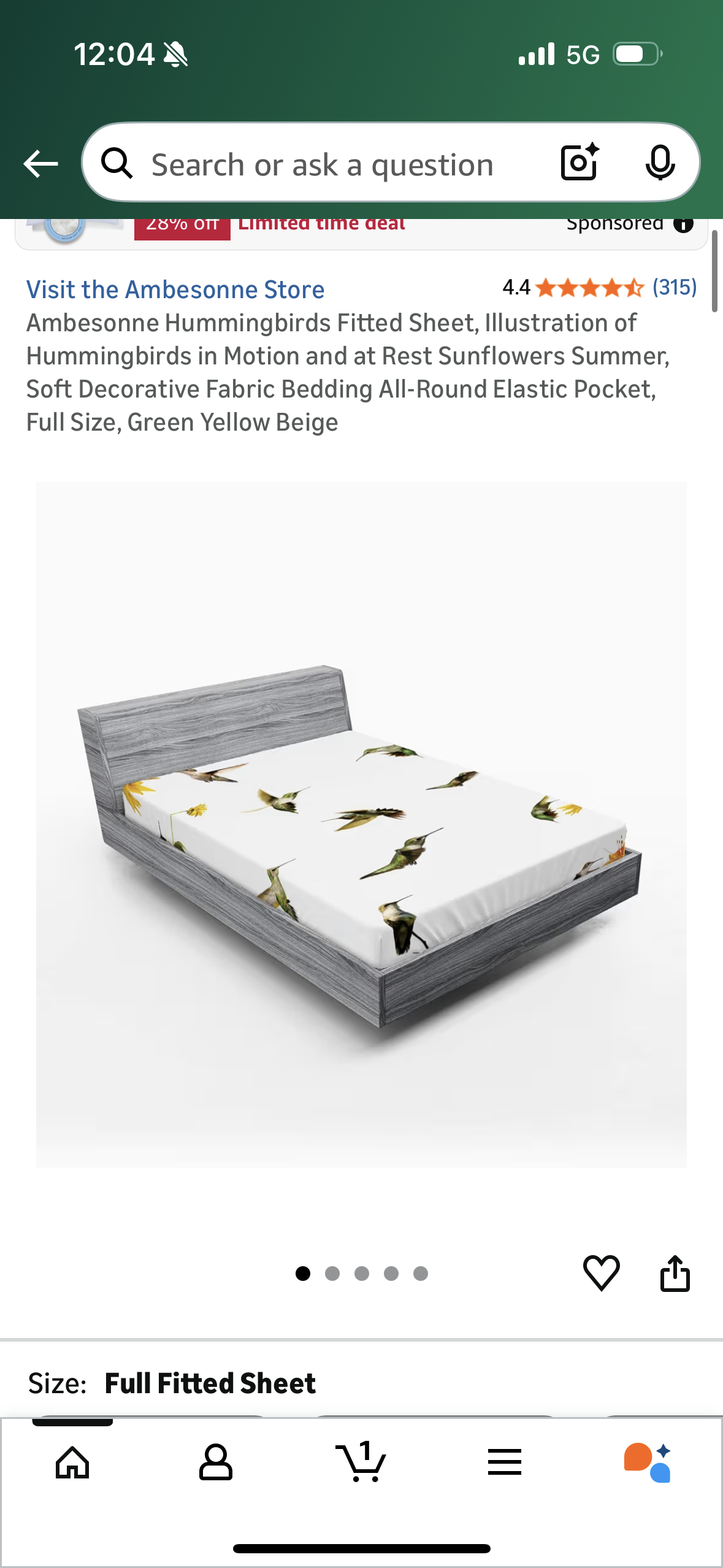 Ambesonne Hummingbirds Fitted Sheet, Illustration of Hummingbirds in Motion and at Rest Sunflowers Summer, Soft Decorative Fabric Bedding All-Round Elastic Pocket, Full Size, Green Yellow Beige