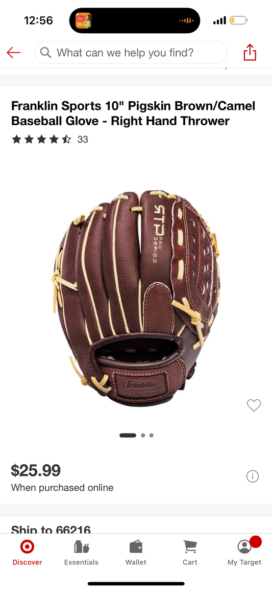 Franklin Sports 10" Pigskin Brown/Camel Baseball Glove - Right Hand Thrower