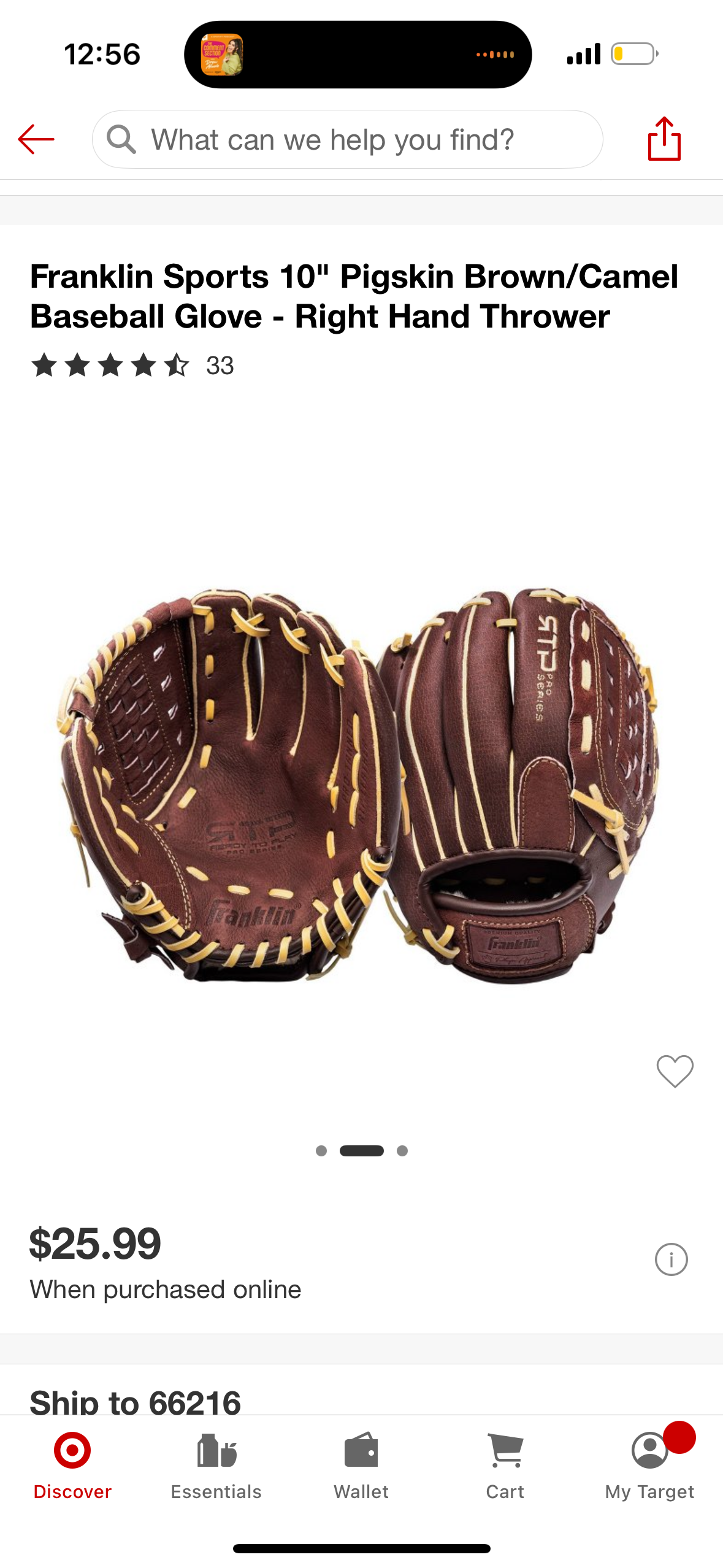 Franklin Sports 10" Pigskin Brown/Camel Baseball Glove - Right Hand Thrower