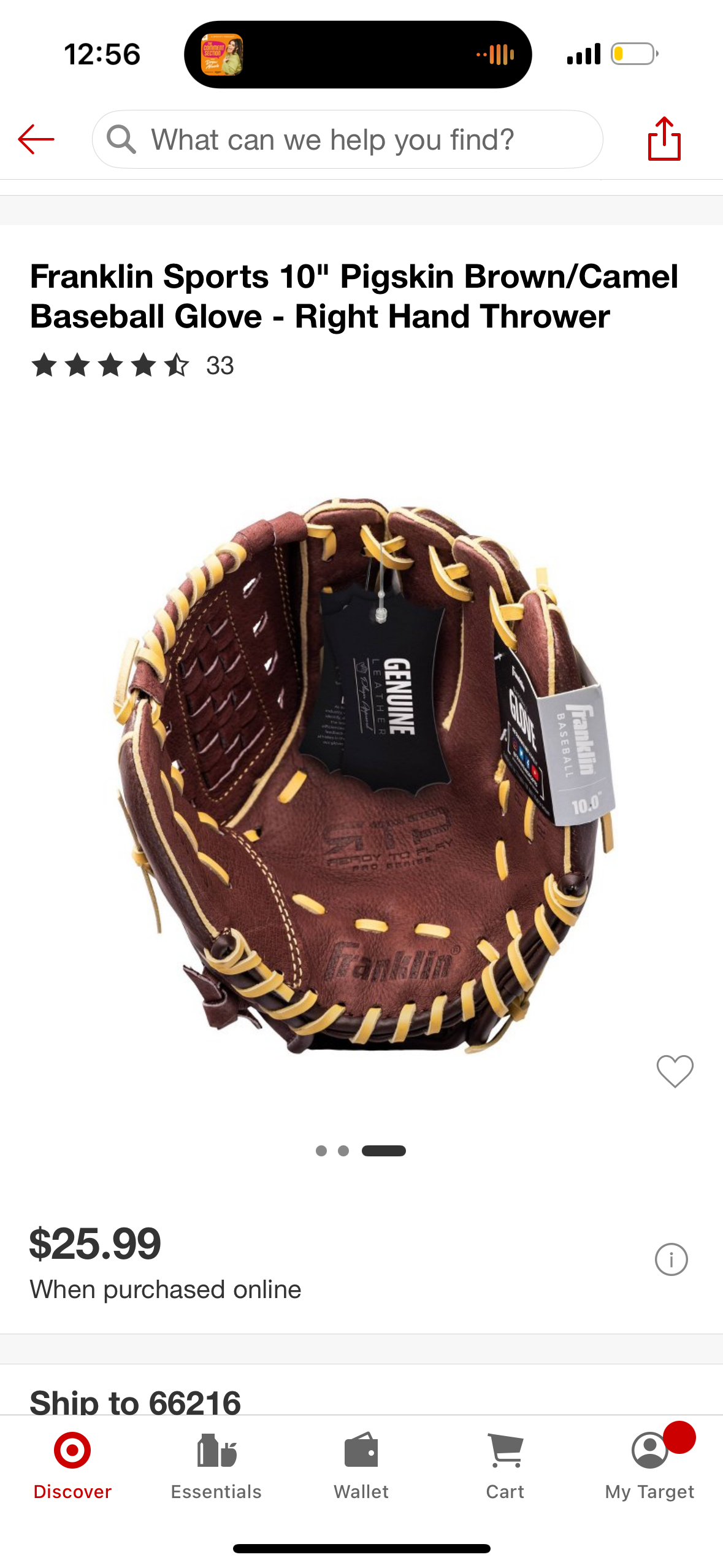 Franklin Sports 10" Pigskin Brown/Camel Baseball Glove - Right Hand Thrower