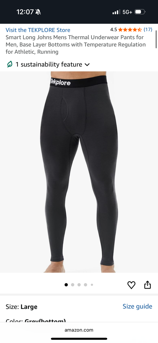 Smart Long Johns Mens Thermal Underwear Pants for Men, Base Layer Bottoms with Temperature Regulation (Size XX-Large)