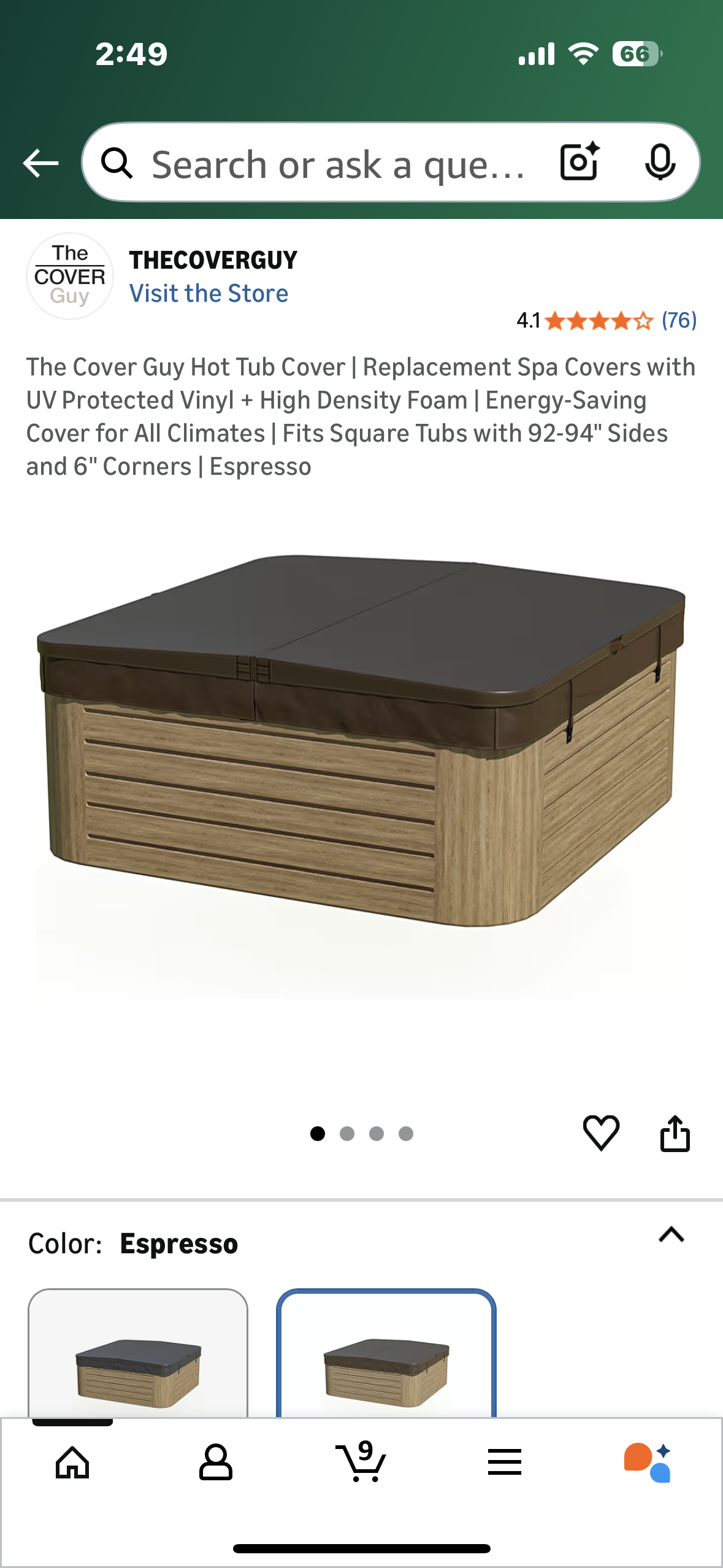 The Cover Guy Hot Tub Cover | Replacement Spa Covers with UV Protected Vinyl + High Density Foam | Energy-Saving Cover for All Climates | Fits Square Tubs with 92-94" Sides and 6" Corners | Espresso (R728)