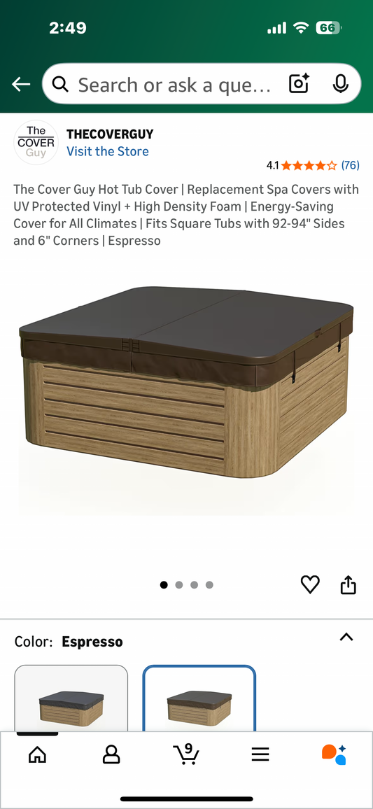 The Cover Guy Hot Tub Cover | Replacement Spa Covers with UV Protected Vinyl + High Density Foam | Energy-Saving Cover for All Climates | Fits Square Tubs with 92-94" Sides and 6" Corners | Espresso (R728)