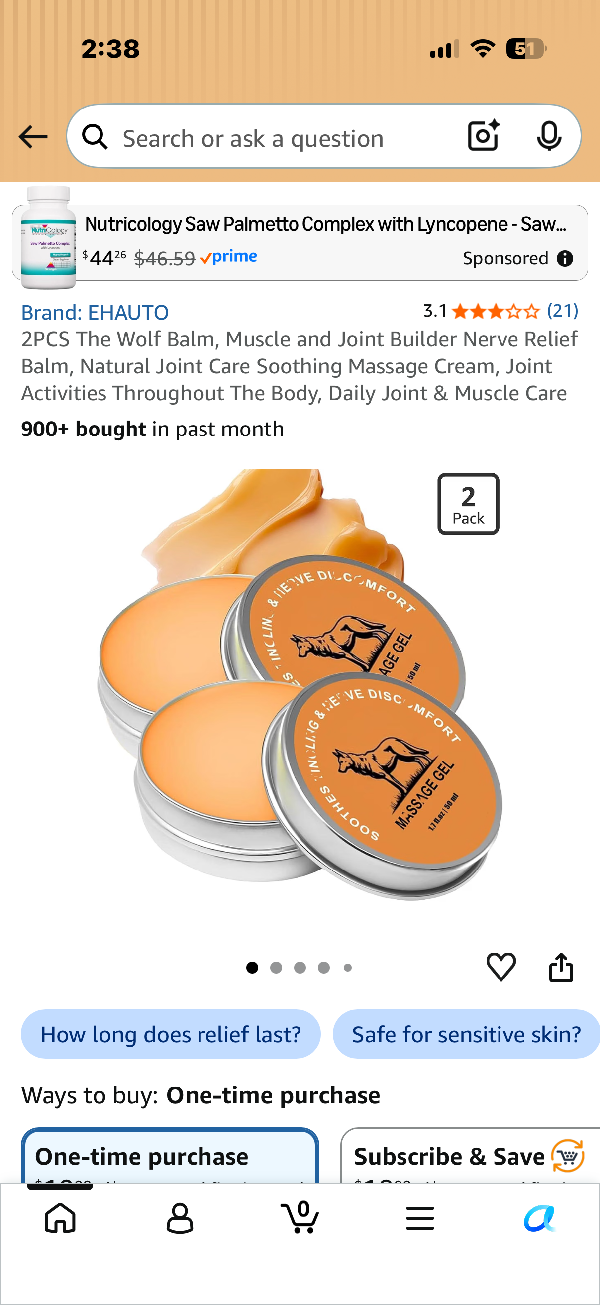 2 pcs  The Wolf Balm, Muscle and Joint Builder Nerve Relief Balm, Natural Joint Care Soothing Massage Cream, Joint