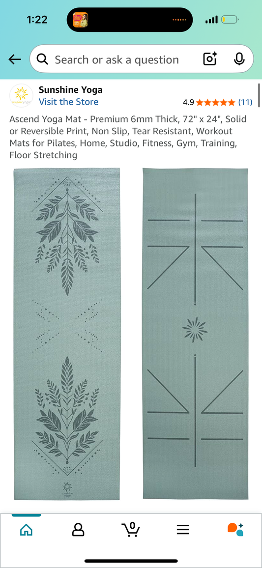 Ascend Yoga Mat - Premium 6mm Thick, 72" x 24", Solid or Reversible Print, Non Slip, Tear Resistant, Workout Mats for Pilates, Home, Studio, Fitness, Gym, Training, Floor Stretching