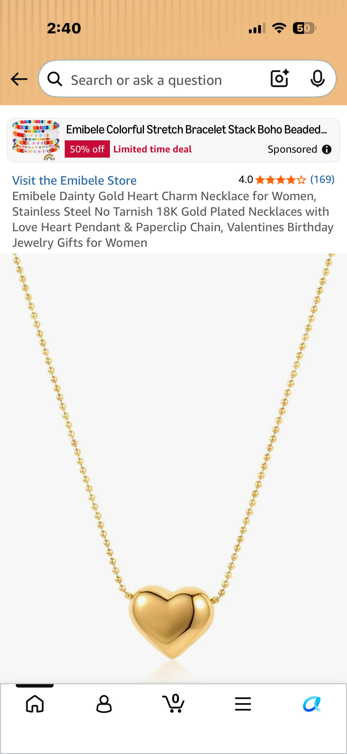 Emibele Dainty Gold Heart Charm Necklace for Women, Stainless Steel No Tarnish 18K Gold Plated Necklaces with Love Heart Pendant & Paperclip Chain, Valentines Birthday Jewelry Gifts for Women