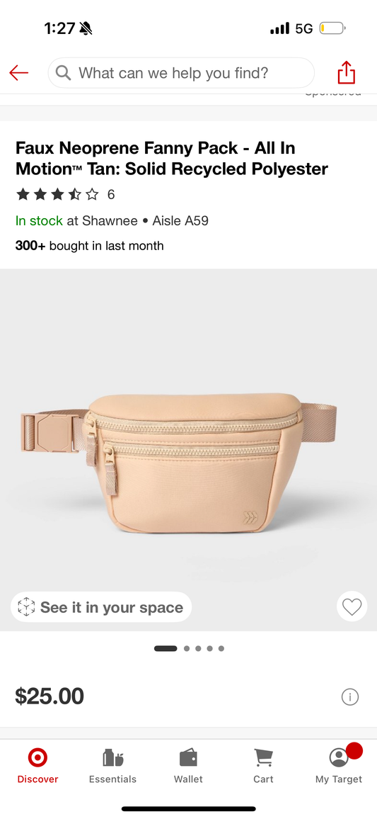Faux Neoprene Fanny Pack - All In Motion™ Tan: Solid Recycled Polyester