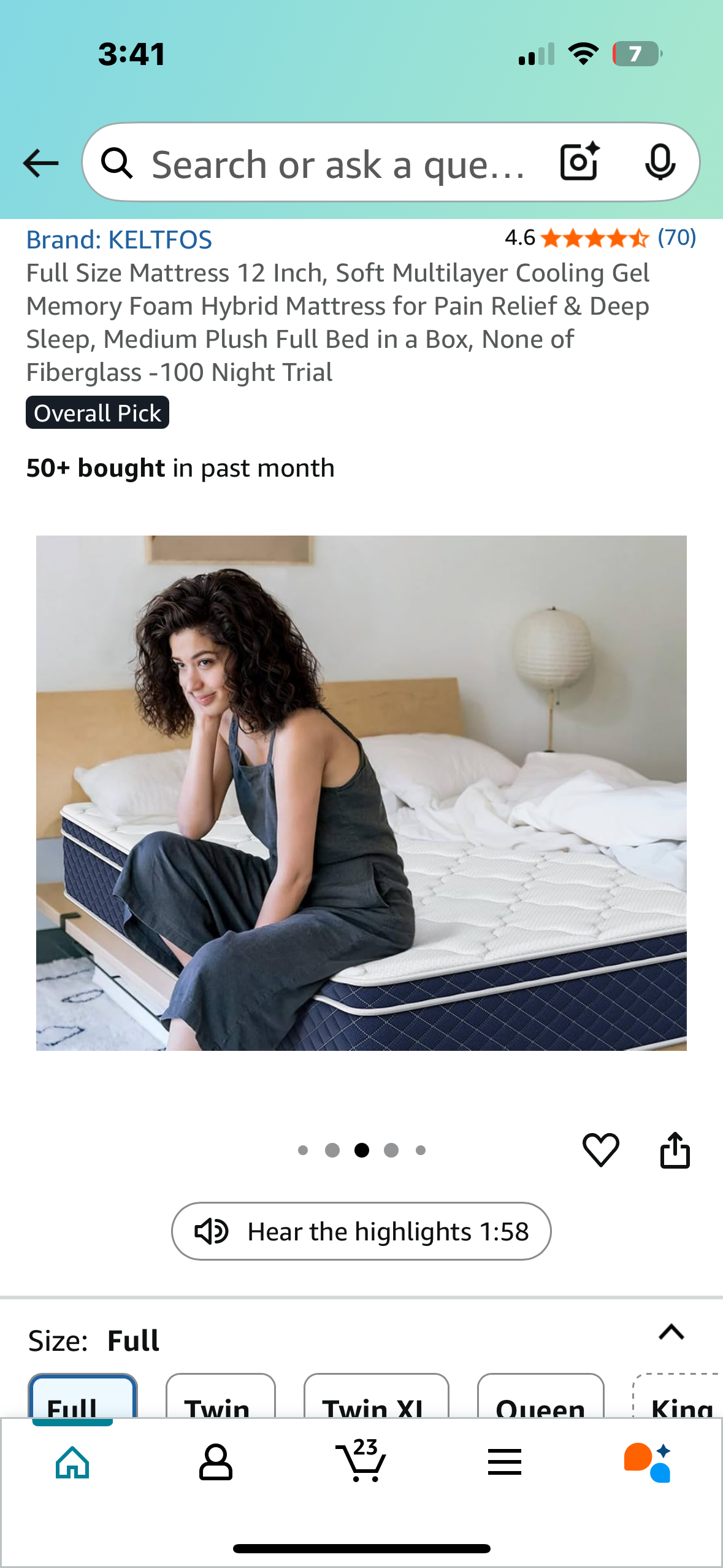 Full Size Mattress, 12” (B1027)