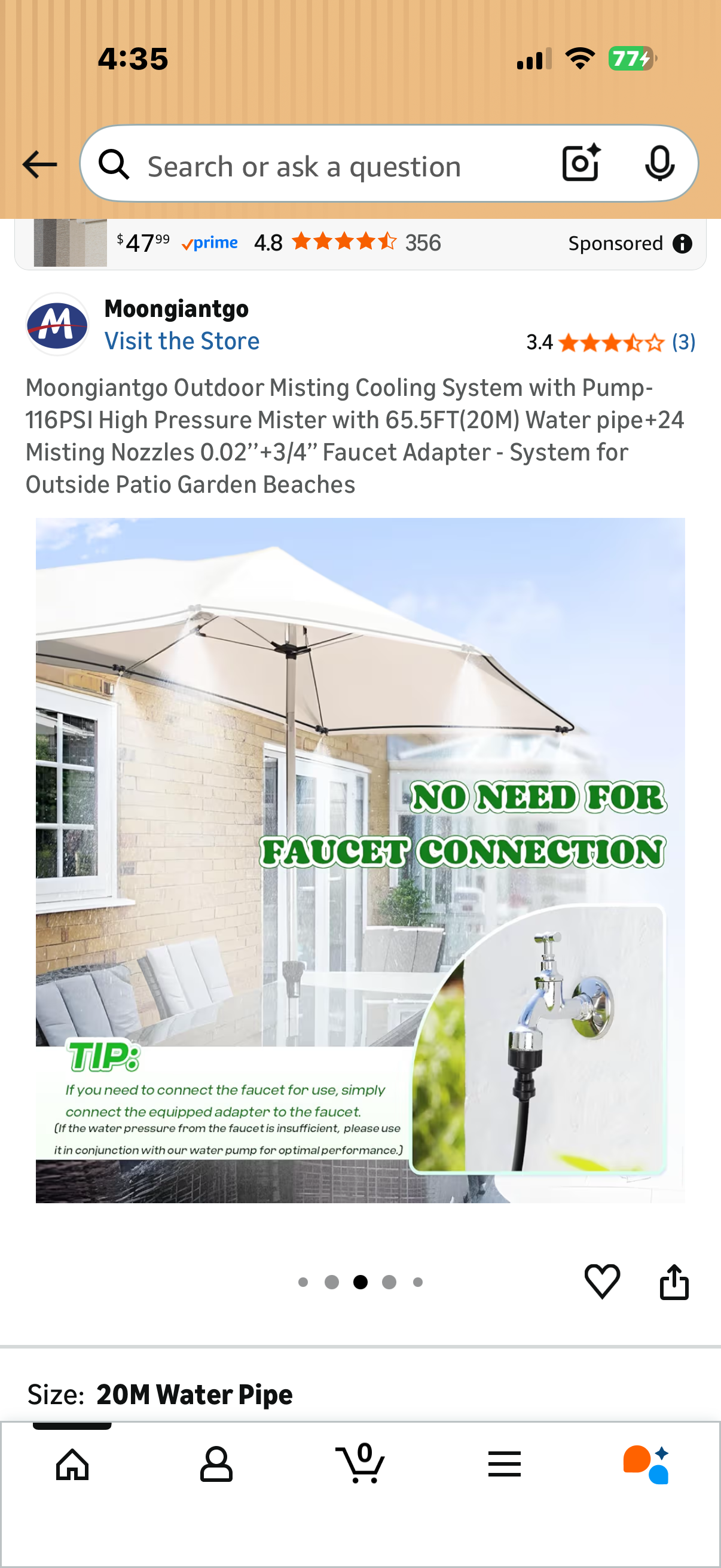 Moongiantgo Outdoor Misting Cooling System with Pump- 116PSI High Pressure Mister with 65.5FT(20M) Water pipe+24 Misting Nozzles 0.02’’+3/4’’ Faucet Adapter - System for Outside Patio Garden Beaches