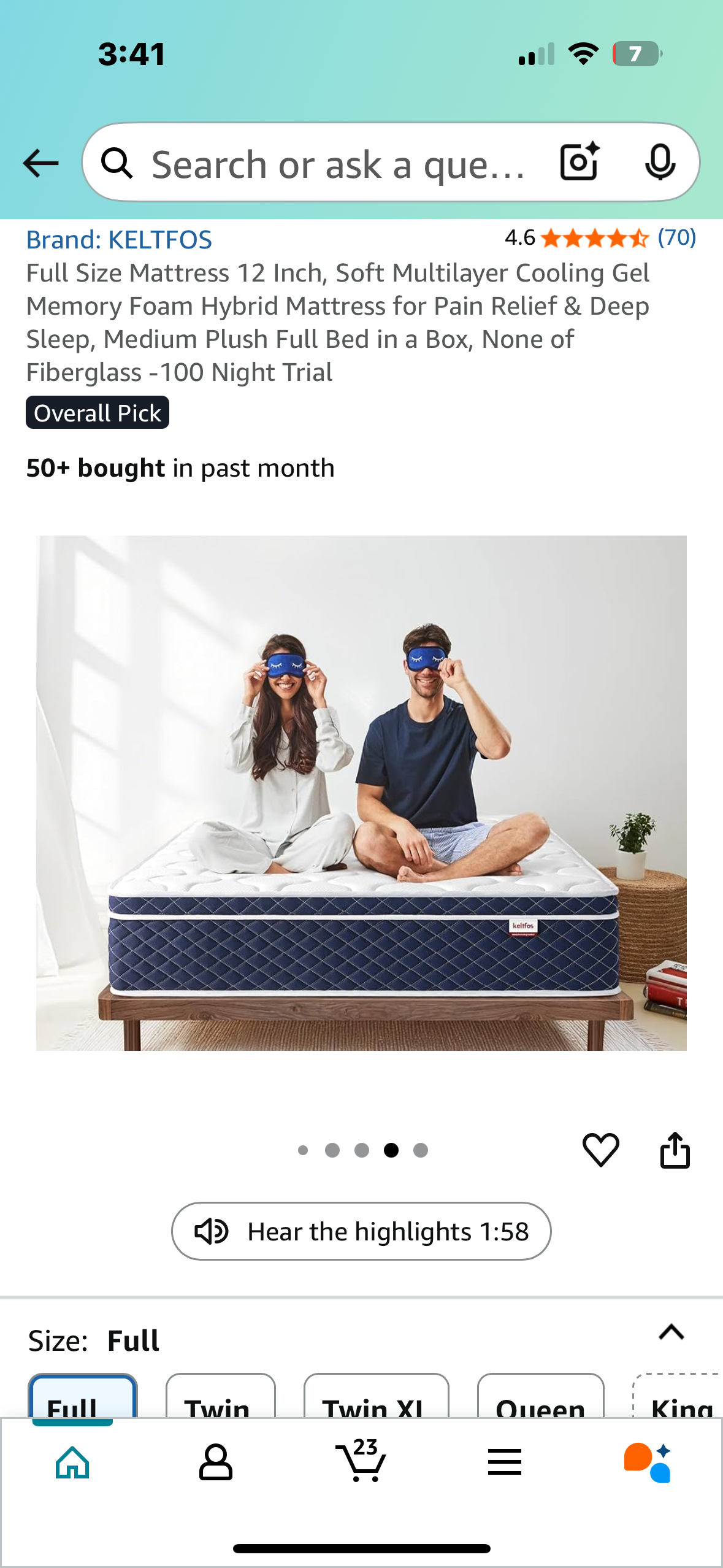 Full Size Mattress, 12” (B1027)