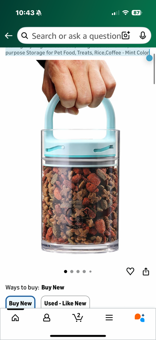 S LOCK Portable Pet Vacuum Container 0.8L, BPA FREE for Storing Dry Dog and Cat Food, Airtight container Lid, Multi-purpose Storage for Pet Food, Treats, Rice,Coffee - Mint Color