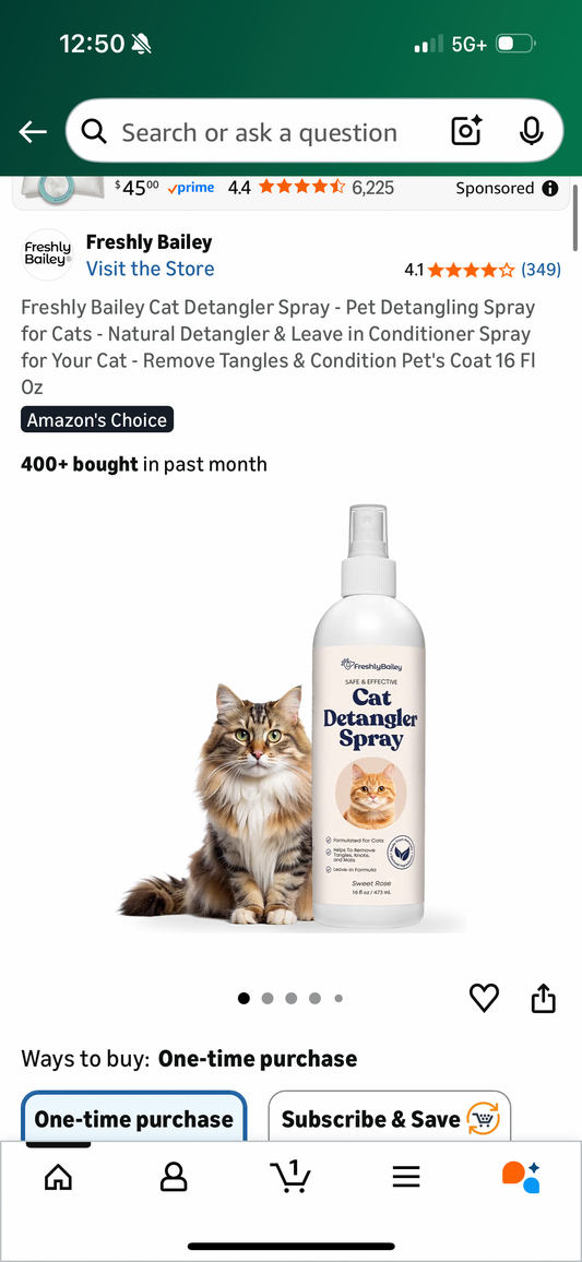 Freshly Bailey Cat Detangler Spray - Pet Detangling Spray for Cats - Natural Detangler & Leave in Conditioner Spray for Your Cat - Remove Tangles & Condition Pet's Coat 16 Fl Oz