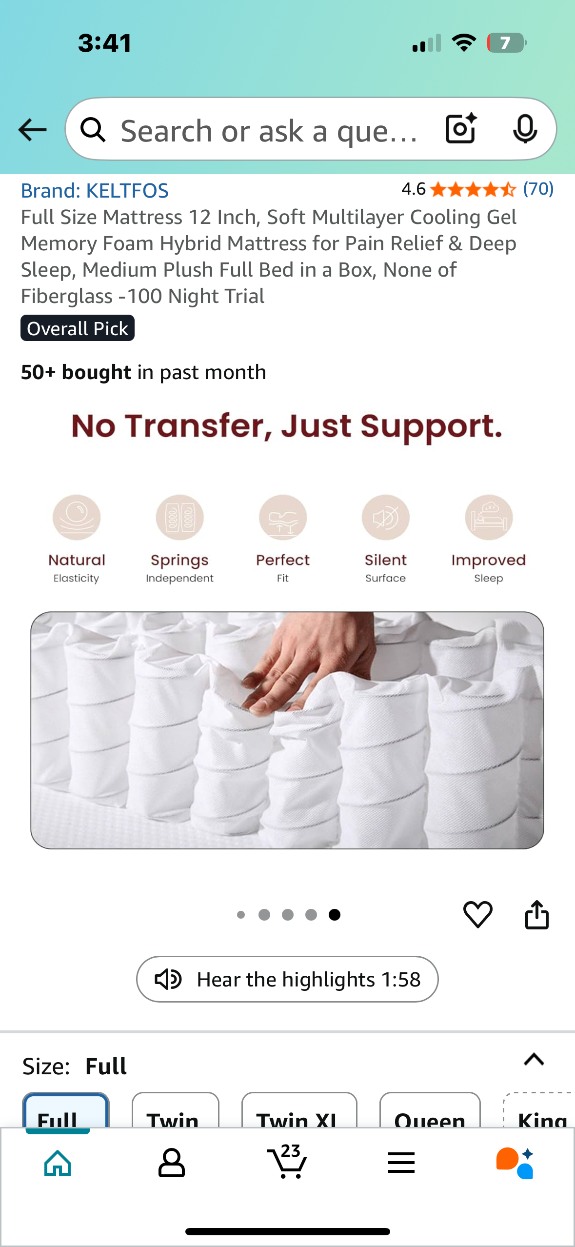 Full Size Mattress, 12” (B1027)