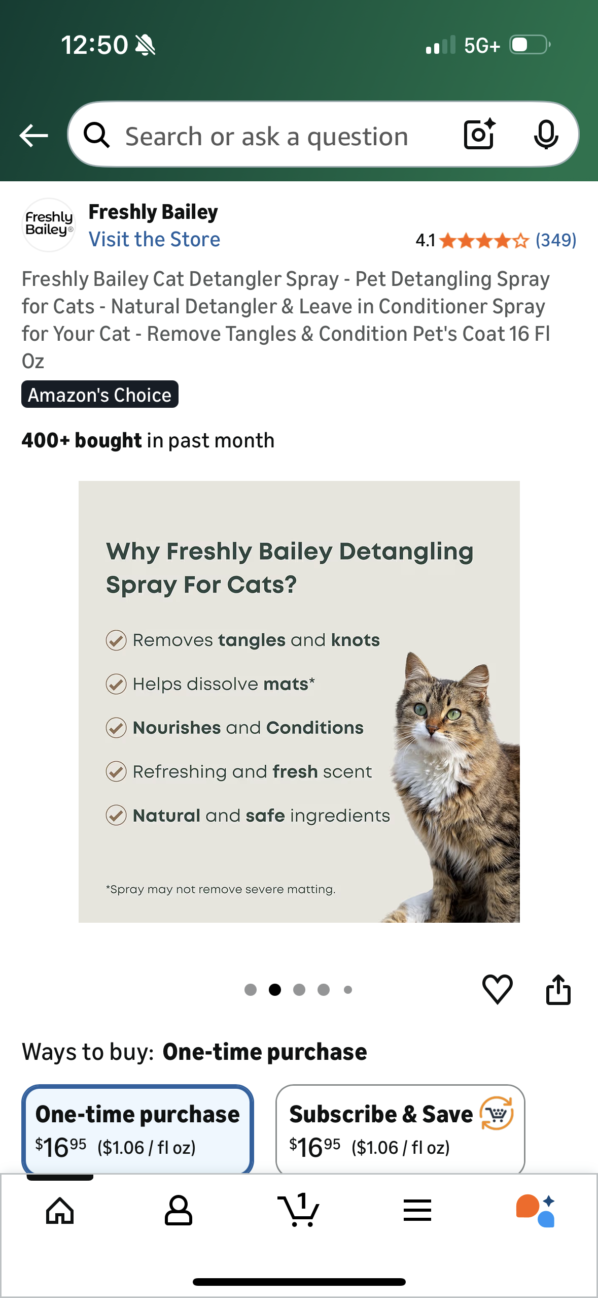 Freshly Bailey Cat Detangler Spray - Pet Detangling Spray for Cats - Natural Detangler & Leave in Conditioner Spray for Your Cat - Remove Tangles & Condition Pet's Coat 16 Fl Oz