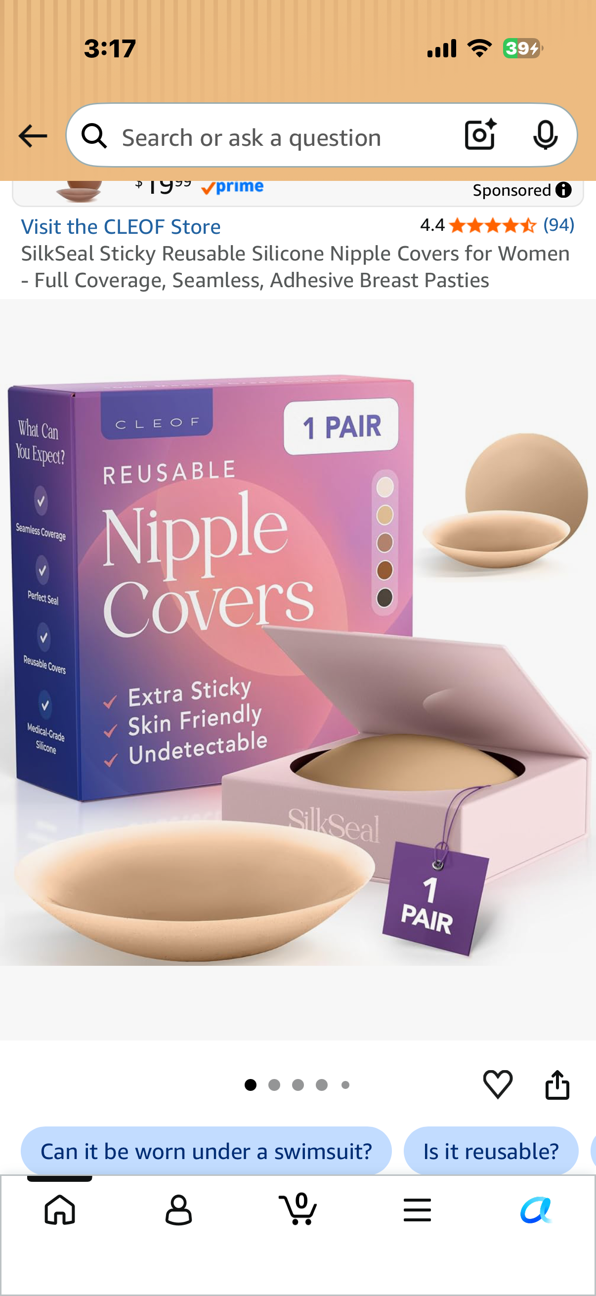 SilkSeal Sticky Reusable Silicone Nipple Covers for Women - Full Coverage, Seamless, Adhesive Breast Pasties (Size Small)