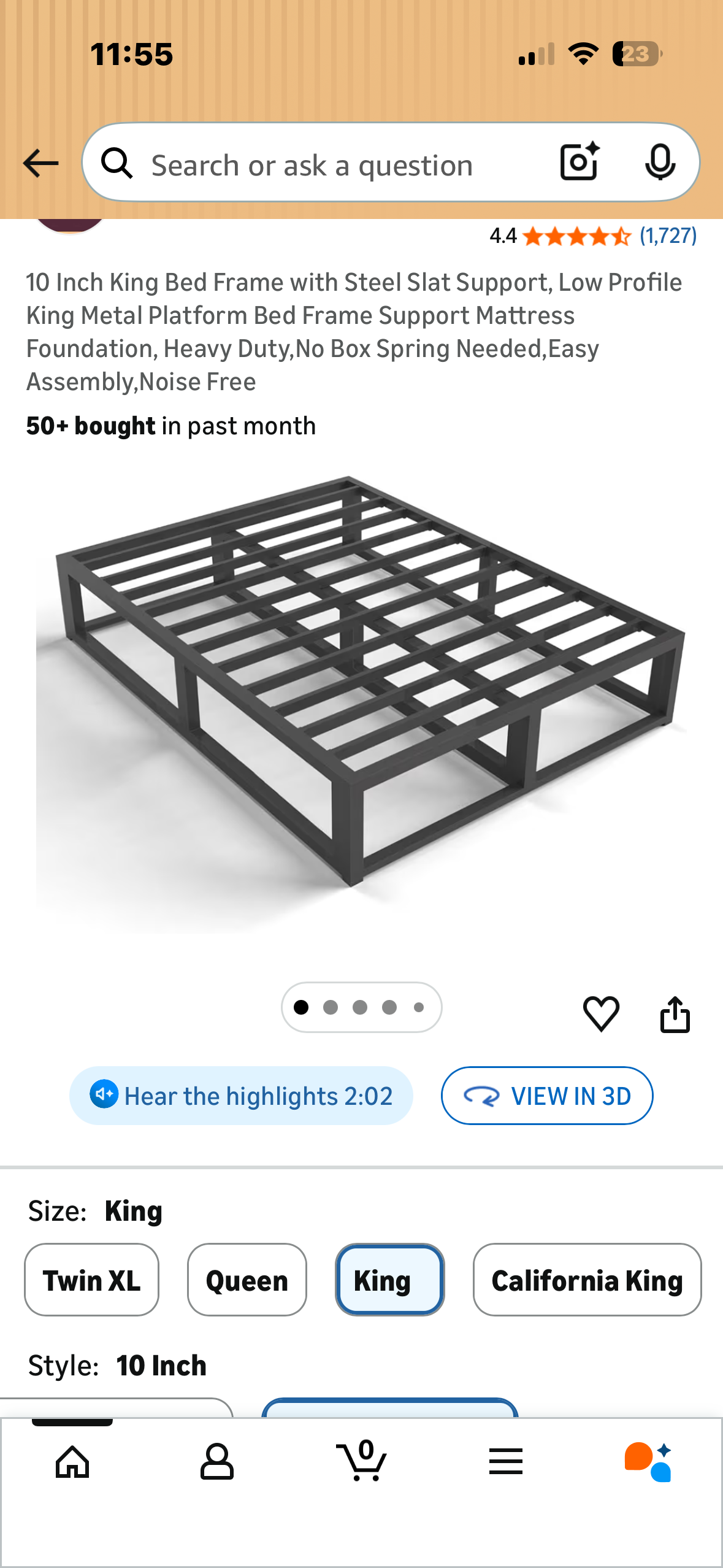 10 Inch King Bed Frame with Steel Slat Support, Low Profile King Metal Platform Bed Frame and Mattress Foundation, Heavy Duty,No Box Spring Needed,Easy Assembly,Noise Free (B1212)