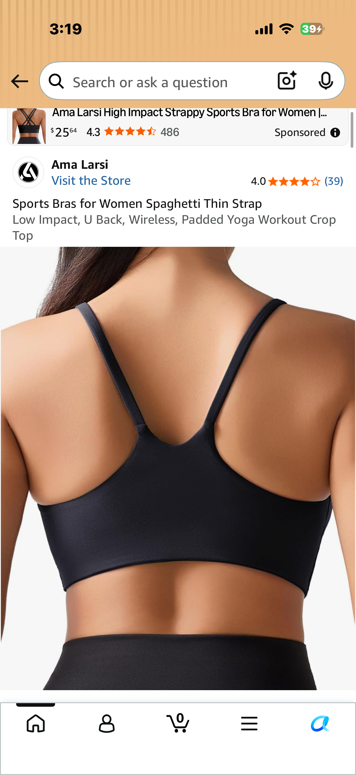 Sports Bras for Women Spaghetti Thin Strap Low Impact, U Back, Wireless, Padded Yoga Workout Crop (Size Small)