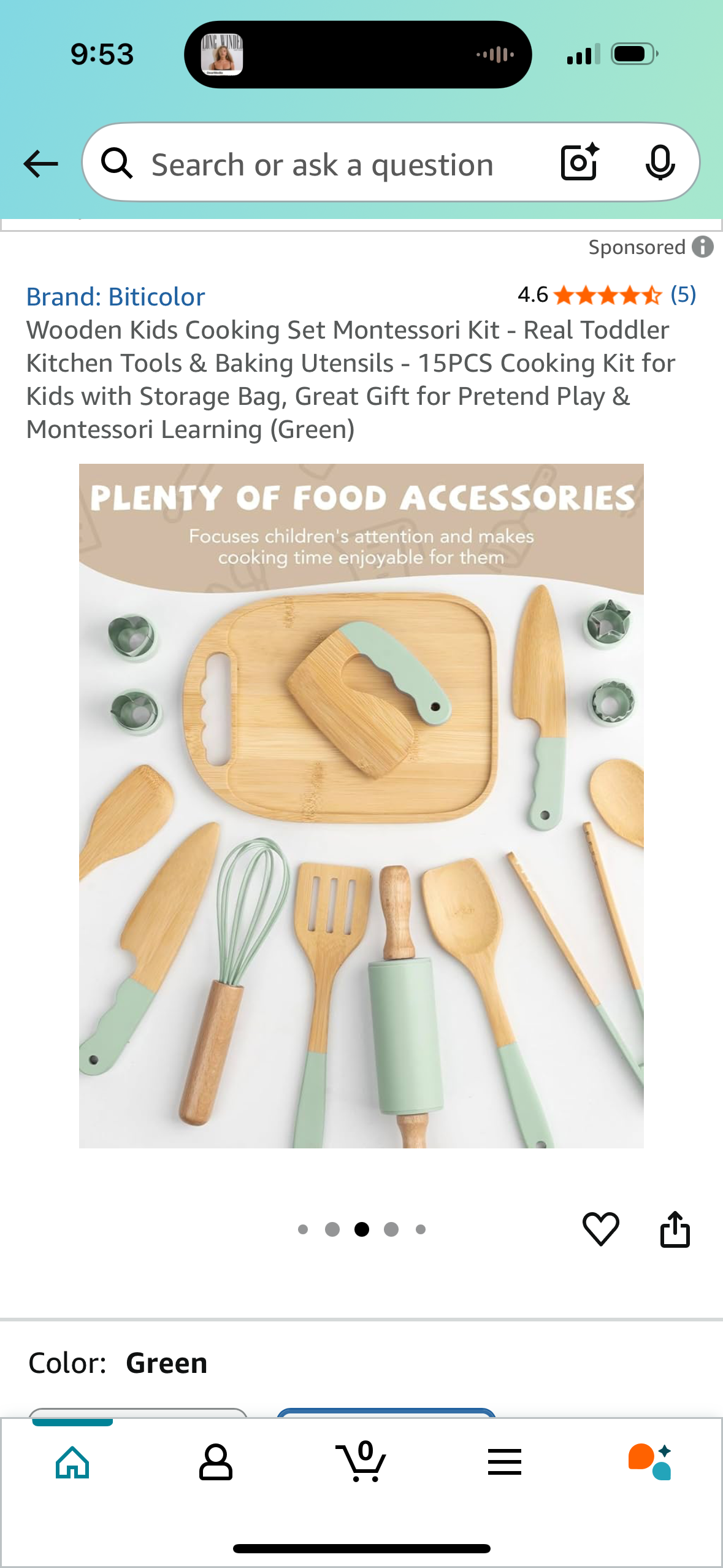 Wooden Kids Cooking Set Montessori Kit - Real Toddler Kitchen Tools & Baking Utensils - 15PCS Cooking Kit for Kids with Storage Bag, Great Gift for Pretend Play & Montessori Learning (Green)