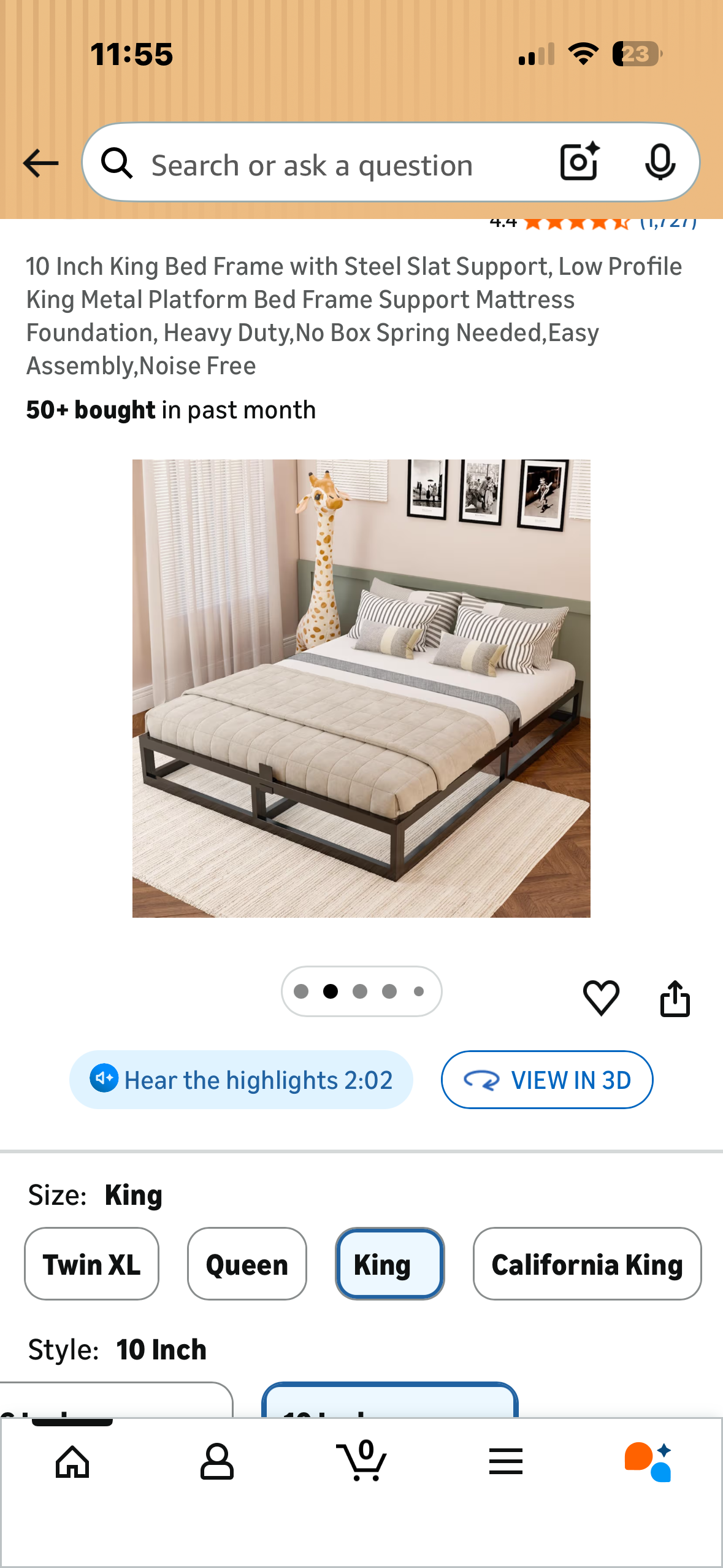 10 Inch King Bed Frame with Steel Slat Support, Low Profile King Metal Platform Bed Frame and Mattress Foundation, Heavy Duty,No Box Spring Needed,Easy Assembly,Noise Free (B1212)