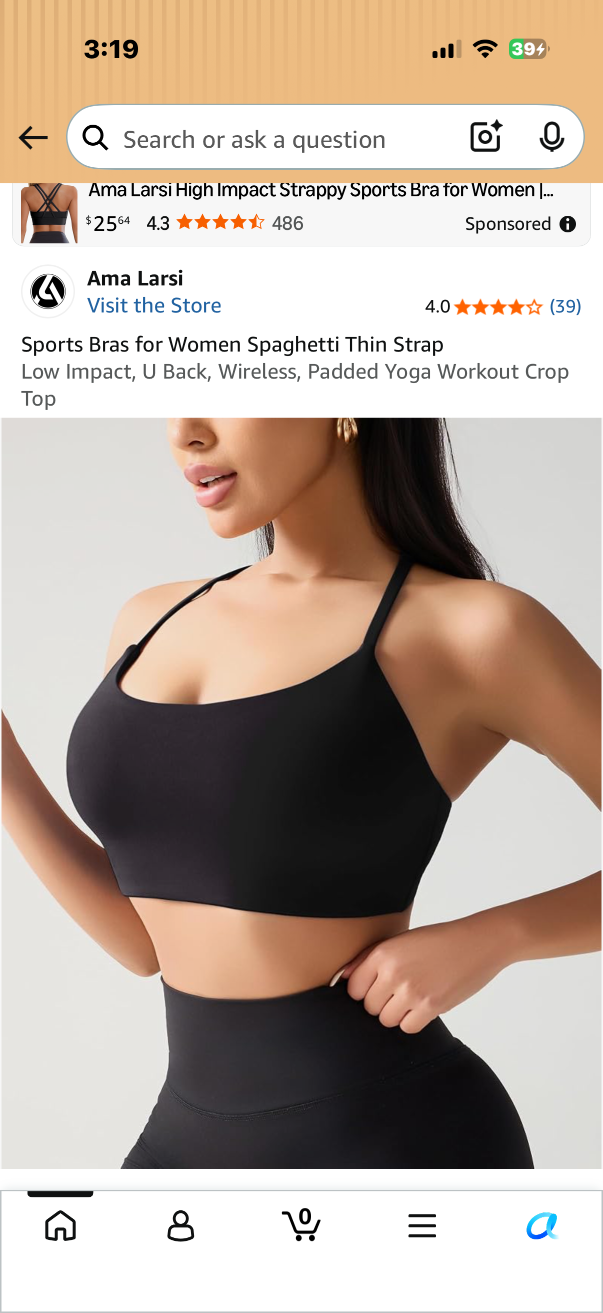 Sports Bras for Women Spaghetti Thin Strap Low Impact, U Back, Wireless, Padded Yoga Workout Crop (Size Small)