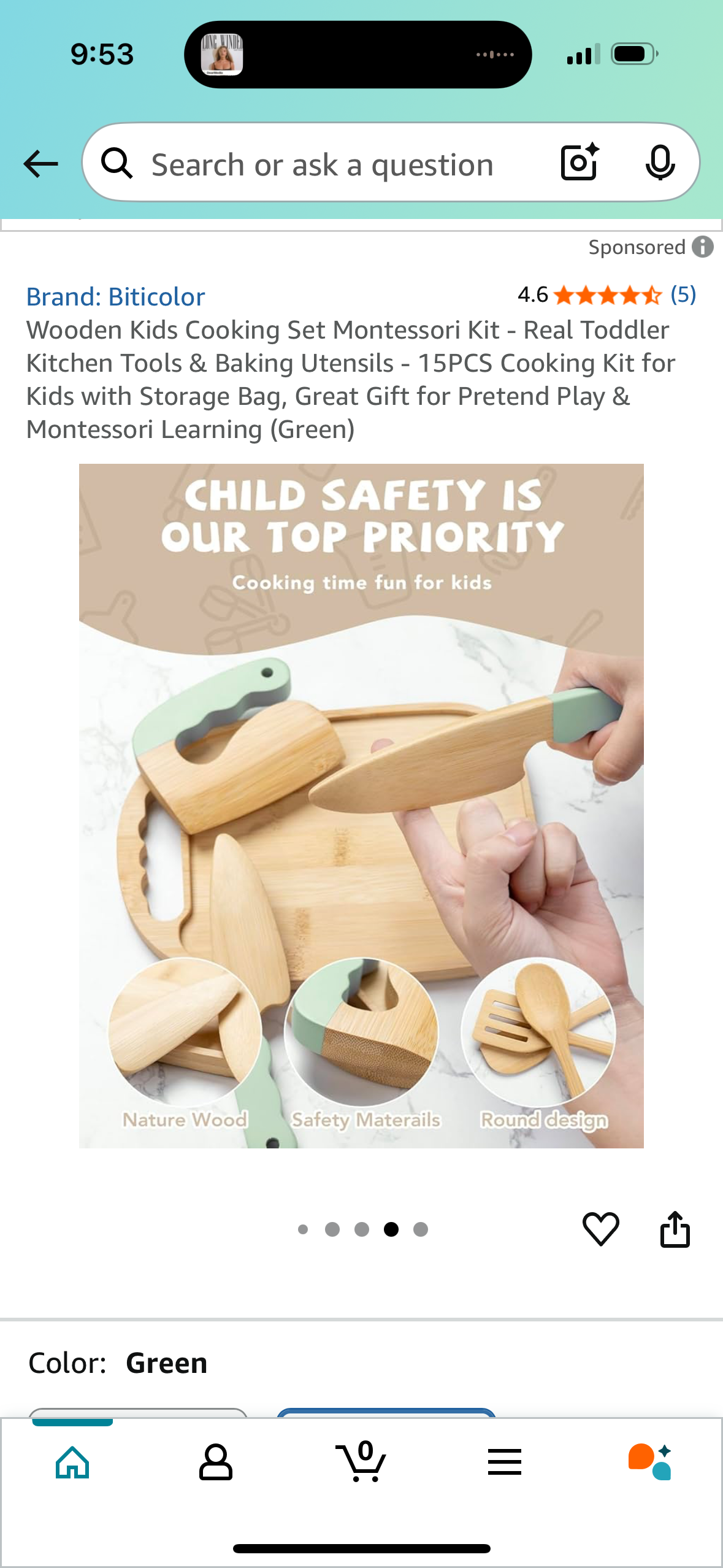 Wooden Kids Cooking Set Montessori Kit - Real Toddler Kitchen Tools & Baking Utensils - 15PCS Cooking Kit for Kids with Storage Bag, Great Gift for Pretend Play & Montessori Learning (Green)