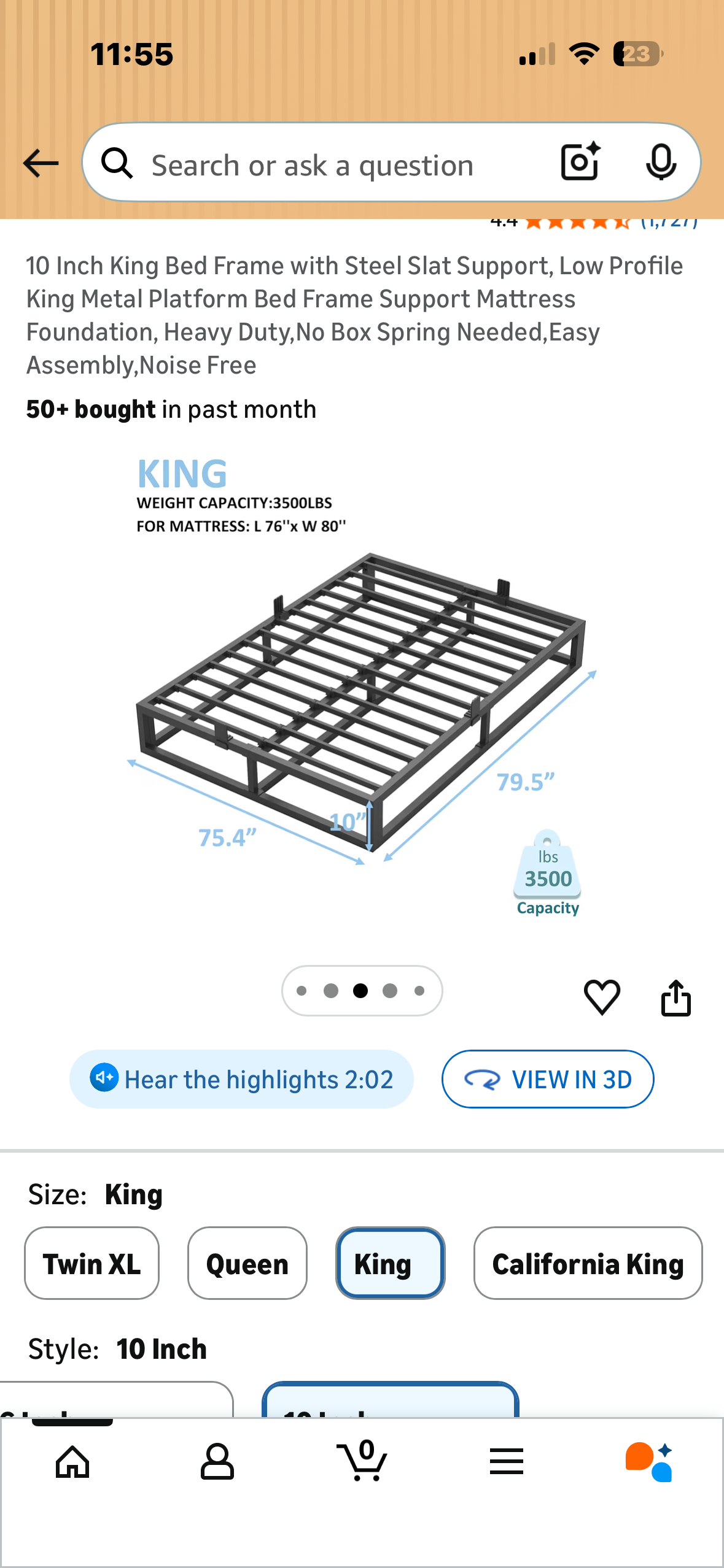 10 Inch King Bed Frame with Steel Slat Support, Low Profile King Metal Platform Bed Frame and Mattress Foundation, Heavy Duty,No Box Spring Needed,Easy Assembly,Noise Free (B1212)