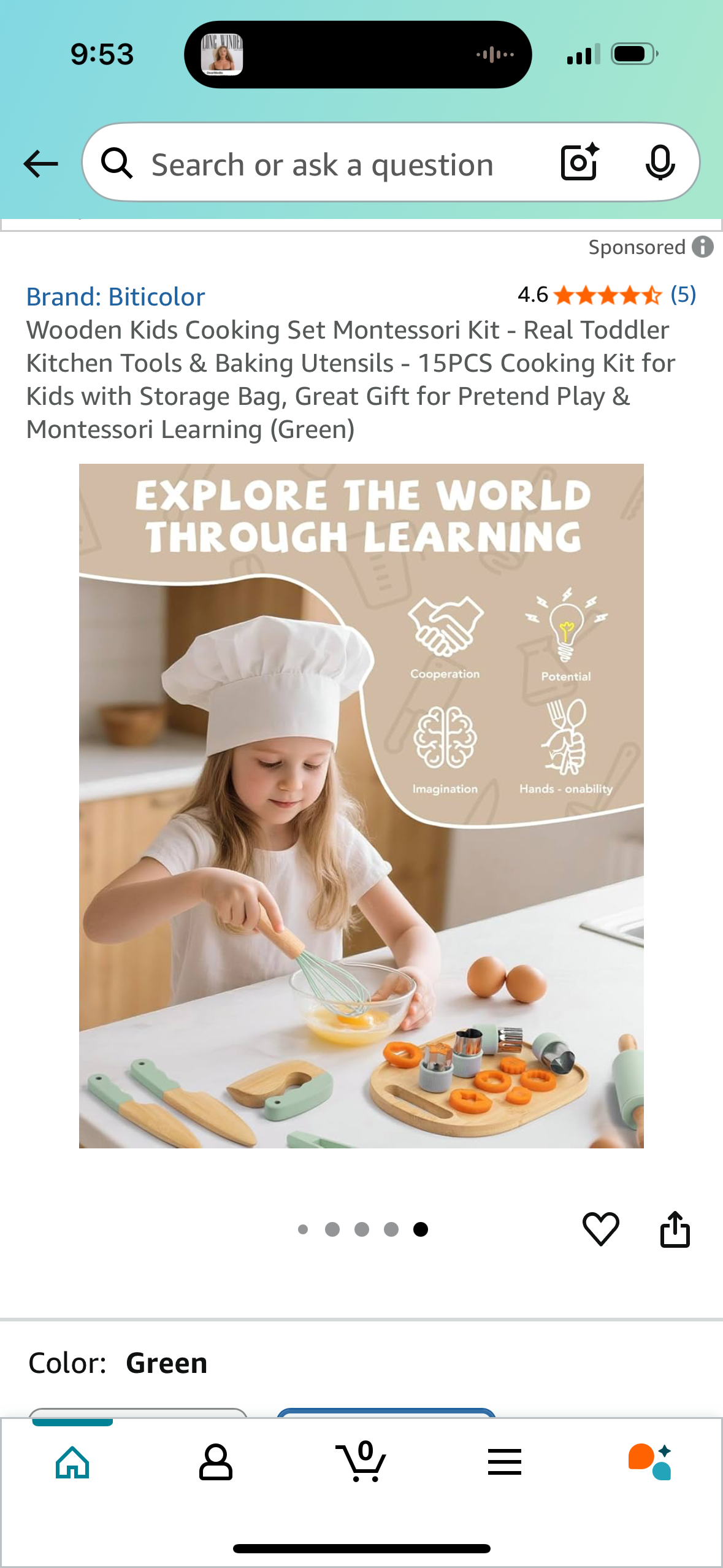 Wooden Kids Cooking Set Montessori Kit - Real Toddler Kitchen Tools & Baking Utensils - 15PCS Cooking Kit for Kids with Storage Bag, Great Gift for Pretend Play & Montessori Learning (Green)