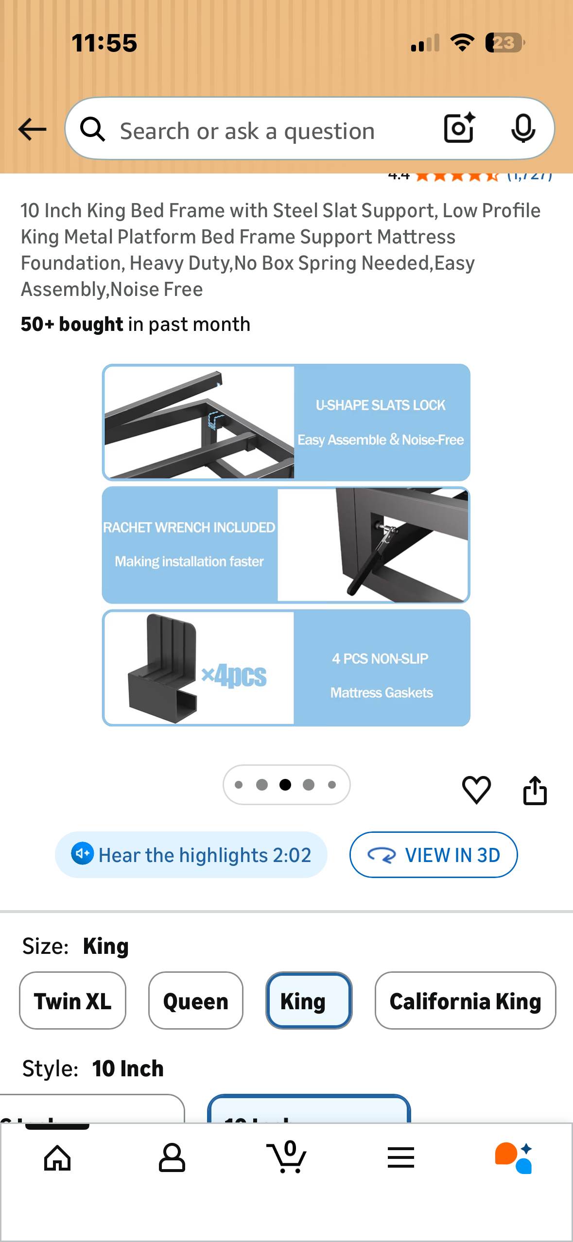10 Inch King Bed Frame with Steel Slat Support, Low Profile King Metal Platform Bed Frame and Mattress Foundation, Heavy Duty,No Box Spring Needed,Easy Assembly,Noise Free (B1212)