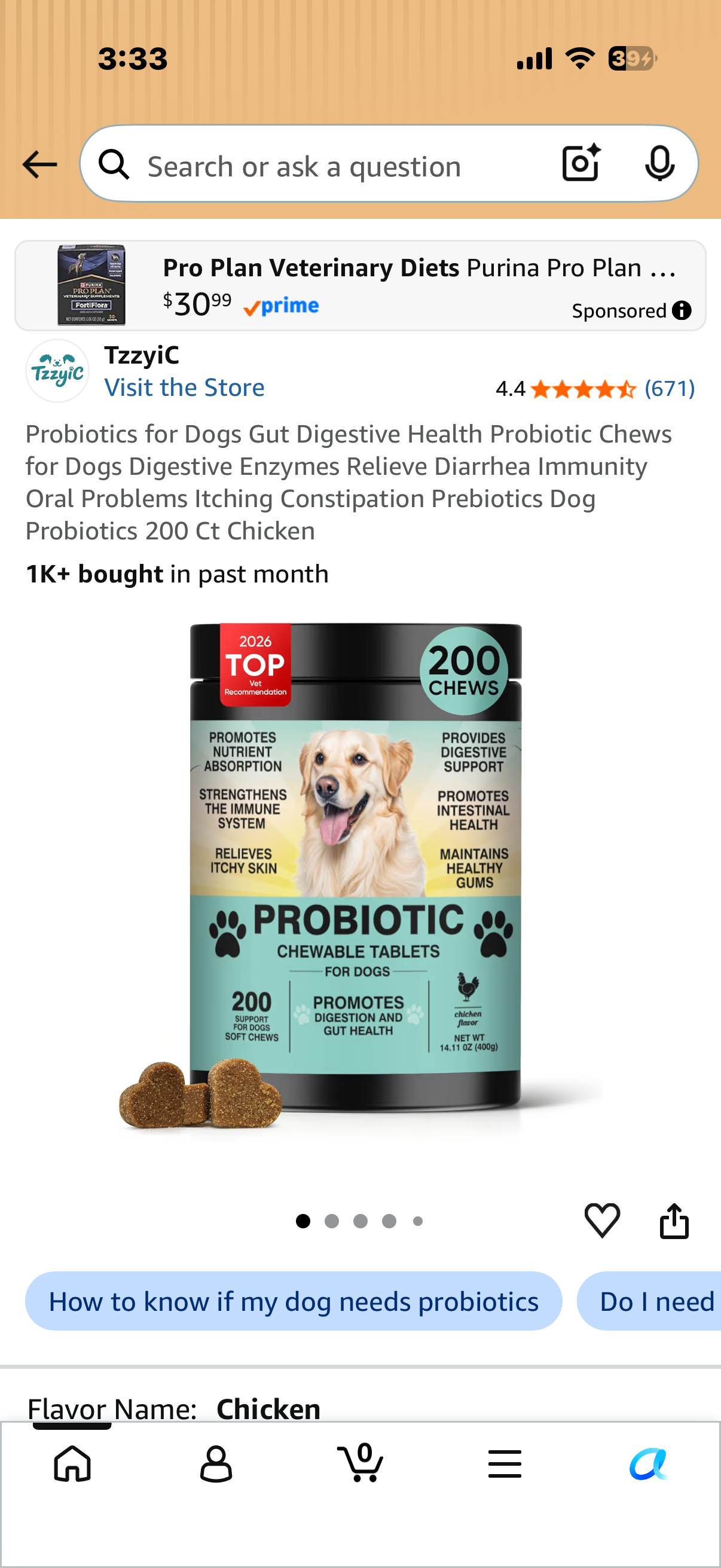 Probiotics for Dogs Gut Digestive Health Probiotic Chews for Dogs Digestive Enzymes Relieve Diarrhea Immunity Oral Problems Itching Constipation Prebiotics Dog Probiotics 200 Ct Chicken