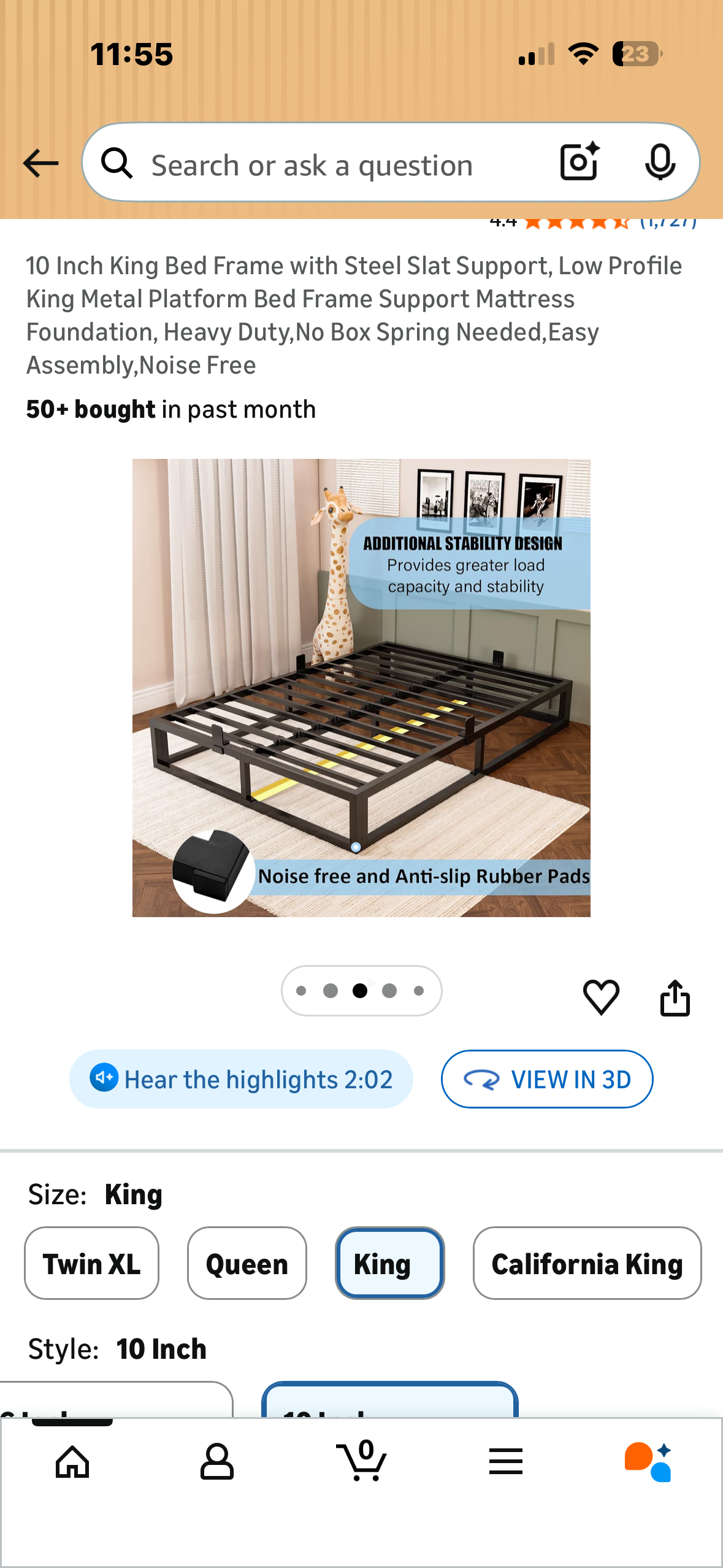 10 Inch King Bed Frame with Steel Slat Support, Low Profile King Metal Platform Bed Frame and Mattress Foundation, Heavy Duty,No Box Spring Needed,Easy Assembly,Noise Free (B1212)