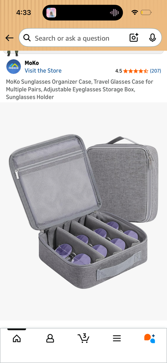 MoKo Sunglasses Organizer Case, Travel Glasses Case for Multiple Pairs, Adjustable Eyeglasses Storage Box, Sunglasses Holder