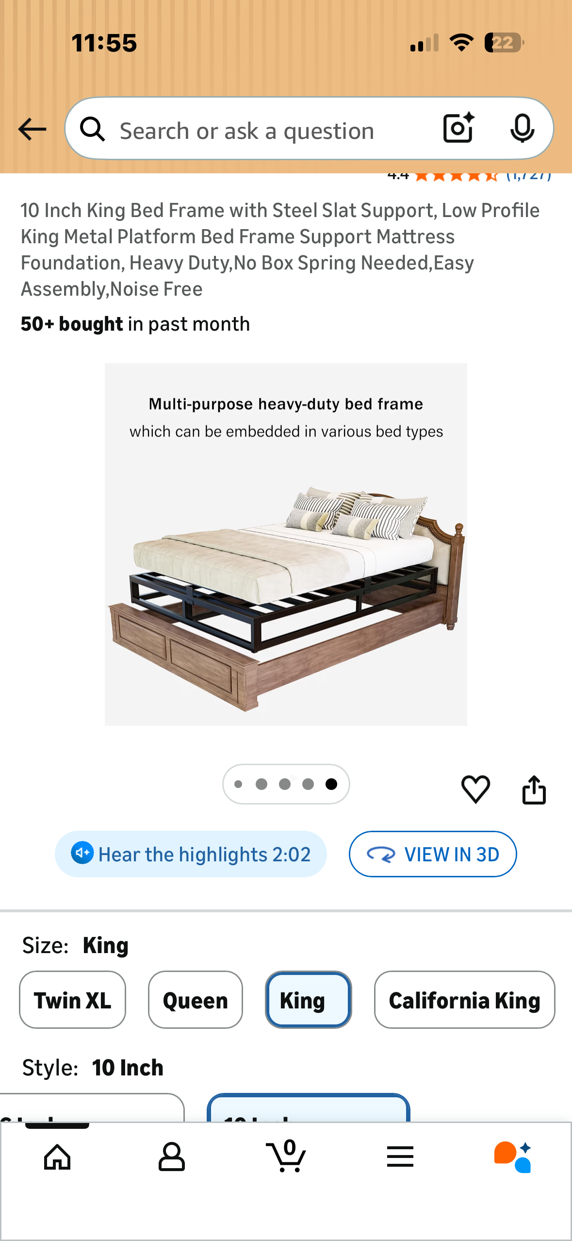 10 Inch King Bed Frame with Steel Slat Support, Low Profile King Metal Platform Bed Frame and Mattress Foundation, Heavy Duty,No Box Spring Needed,Easy Assembly,Noise Free (B1212)