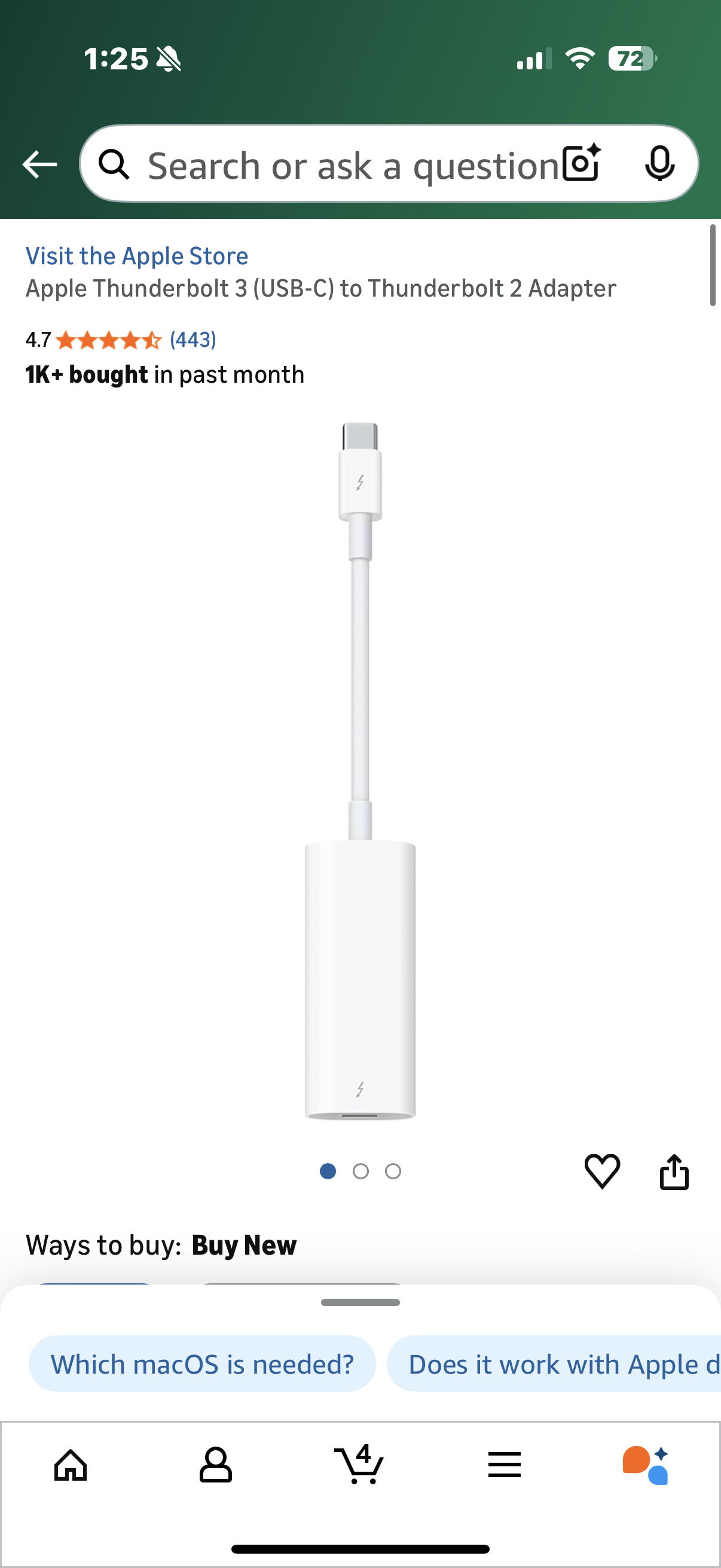 Apple Thunderbolt 3 (USB-C) to Thunderbolt 2 Adapter