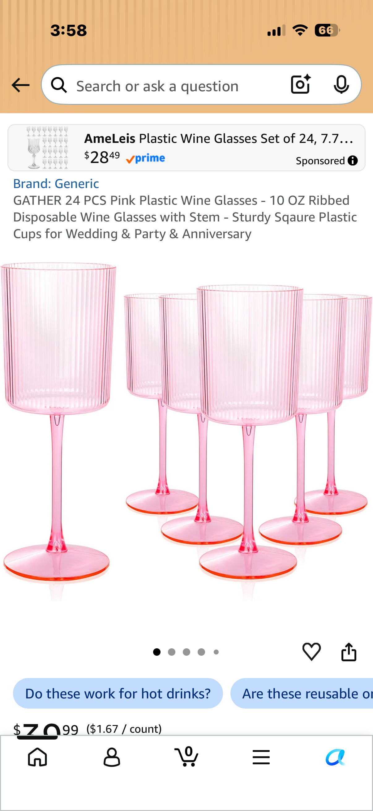 GATHER 24 PCS Pink Plastic Wine Glasses - 10 OZ Ribbed Disposable Wine Glasses with Stem - Sturdy Sqaure Plastic Cups for Wedding & Party & Anniversary
