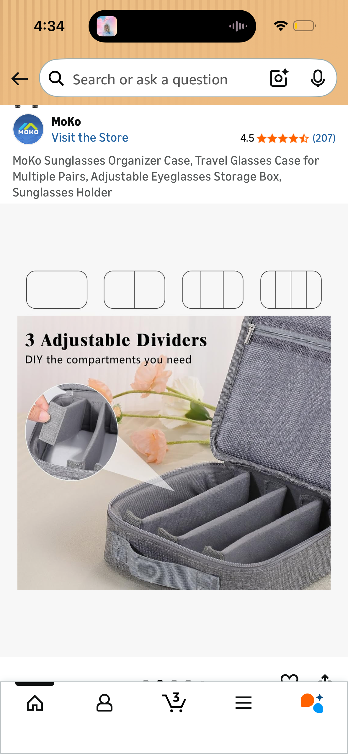 MoKo Sunglasses Organizer Case, Travel Glasses Case for Multiple Pairs, Adjustable Eyeglasses Storage Box, Sunglasses Holder